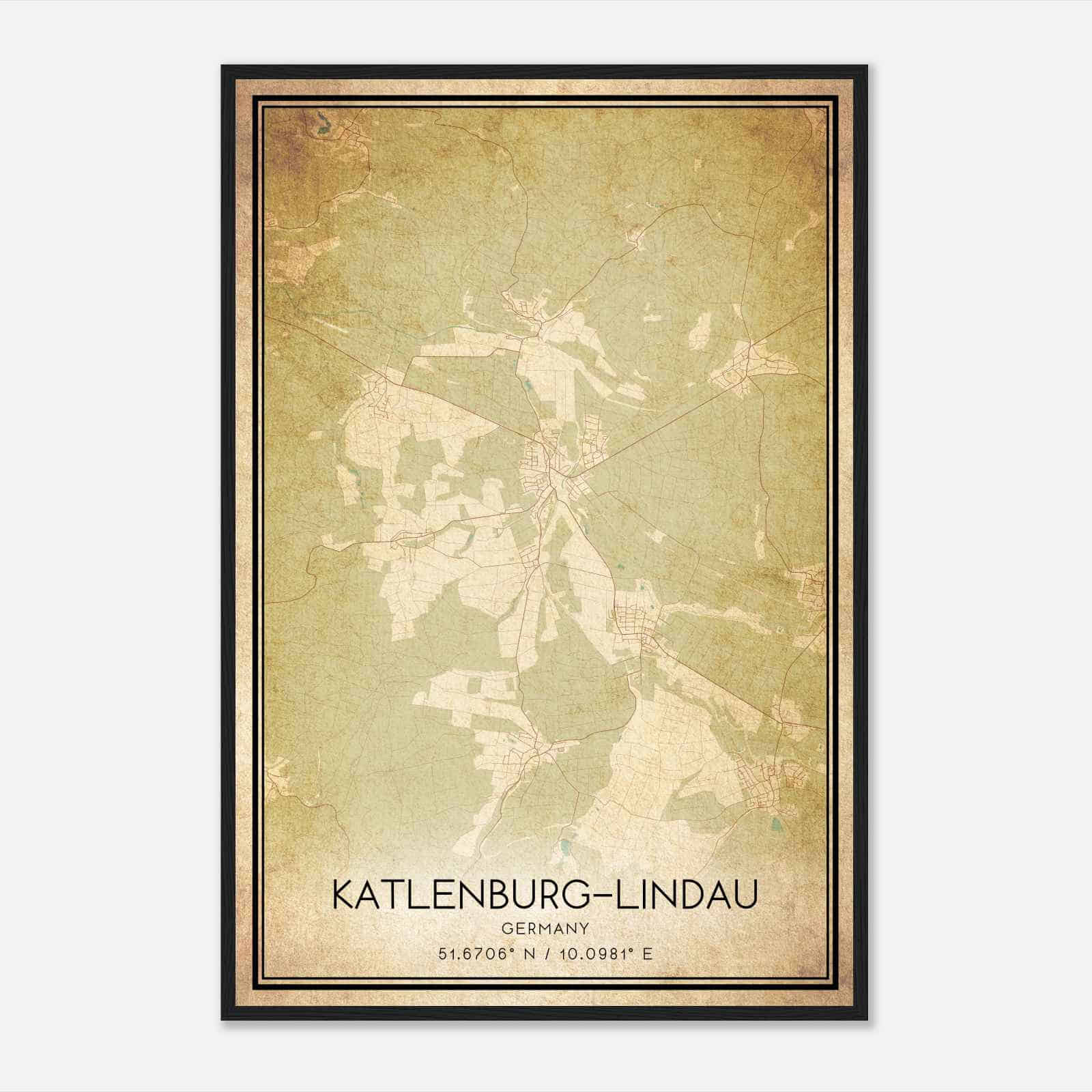 Vintage Katlenburg-Lindau Germany Map Poster, Katlenburg-Lindau City Road Wall Art Print