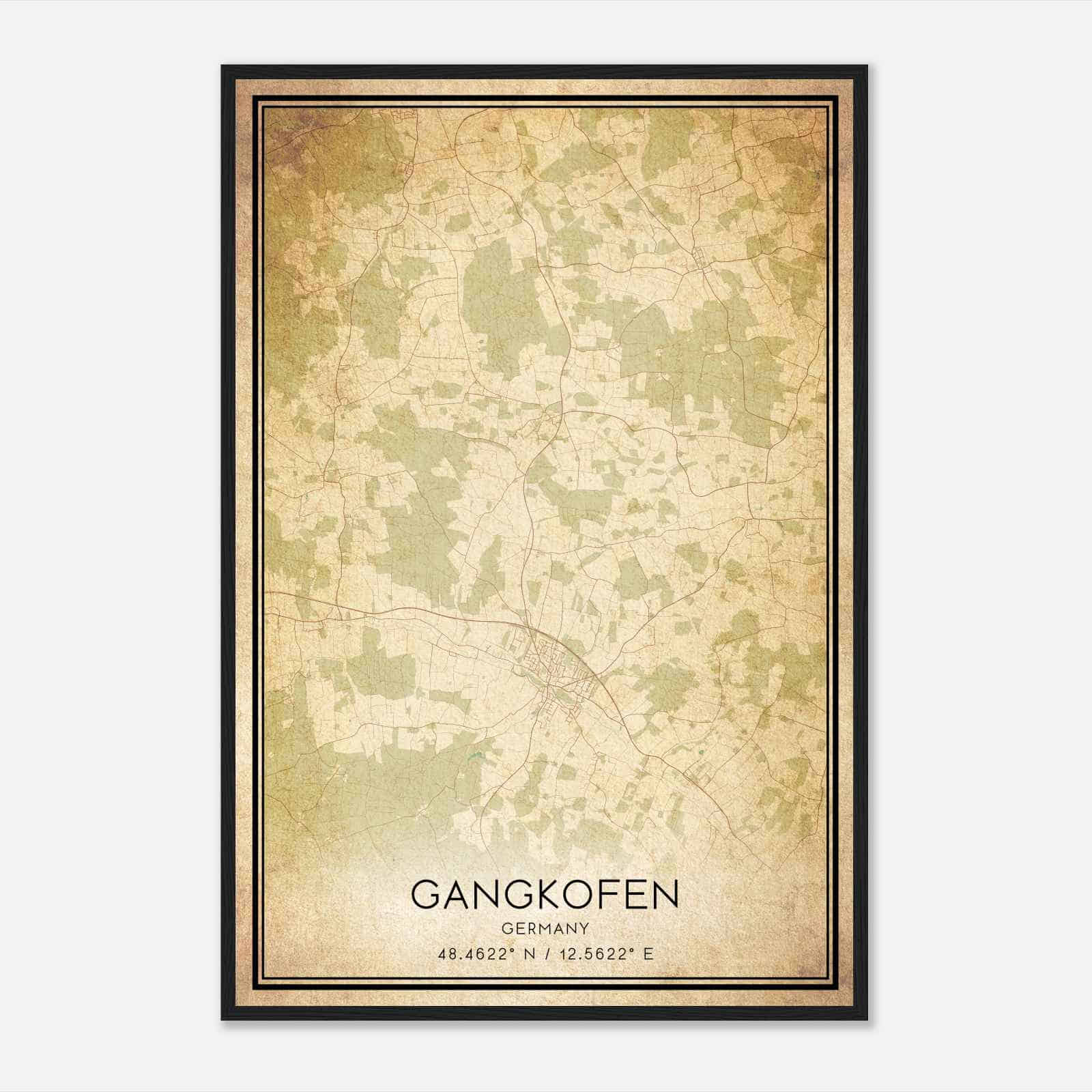 Vintage Gangkofen Germany Map Poster, Gangkofen City Road Wall Art Print