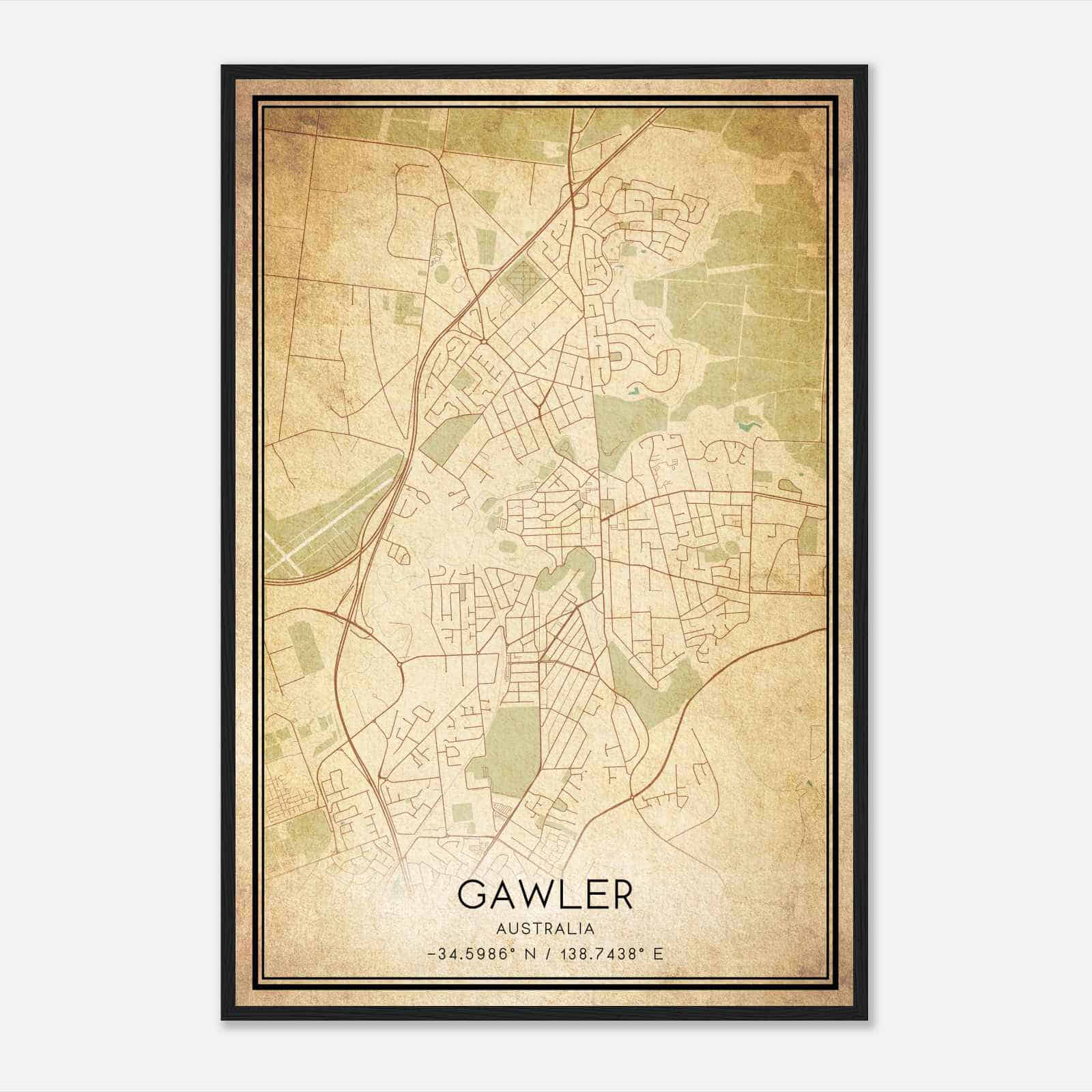 Vintage Gawler Australia Map Poster, Gawler City Road Wall Art Print