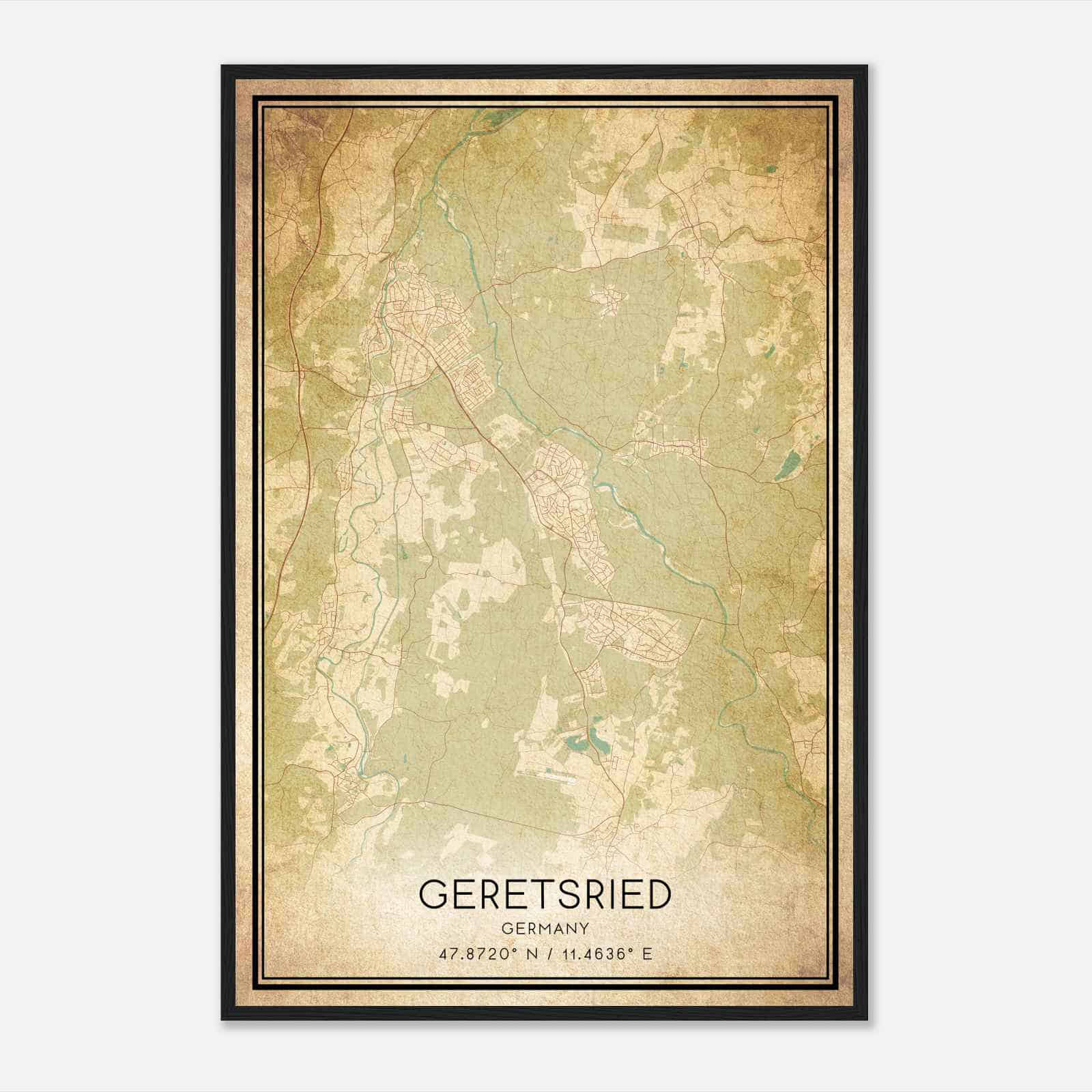 Vintage Geretsried Germany Map Poster, Geretsried City Road Wall Art Print