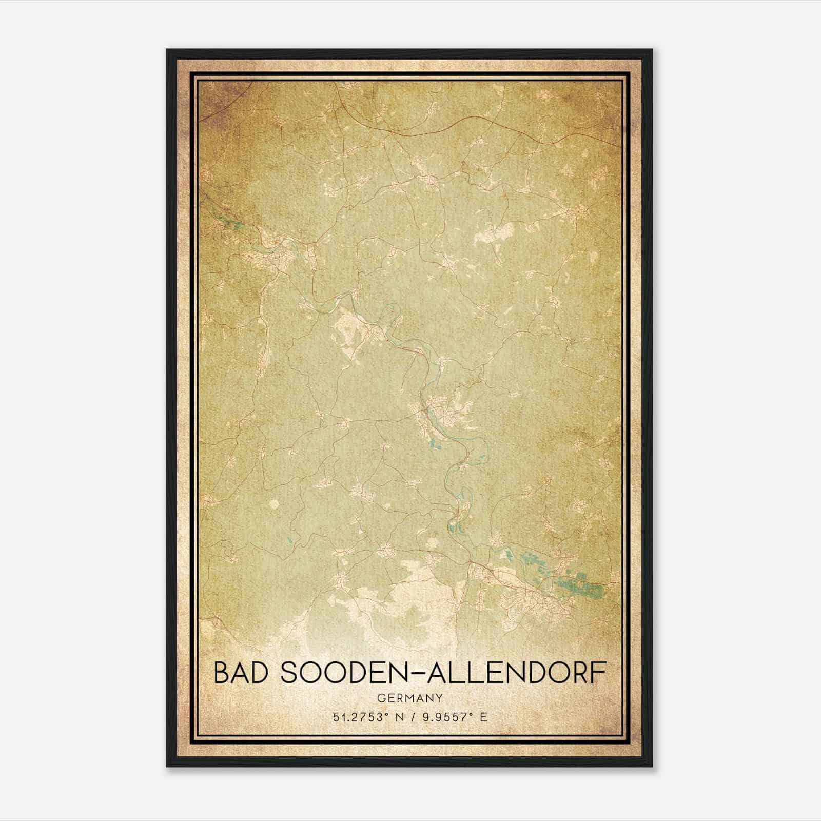 Vintage Bad Sooden-Allendorf Germany Map Poster, Bad Sooden-Allendorf City Road Wall Art Print