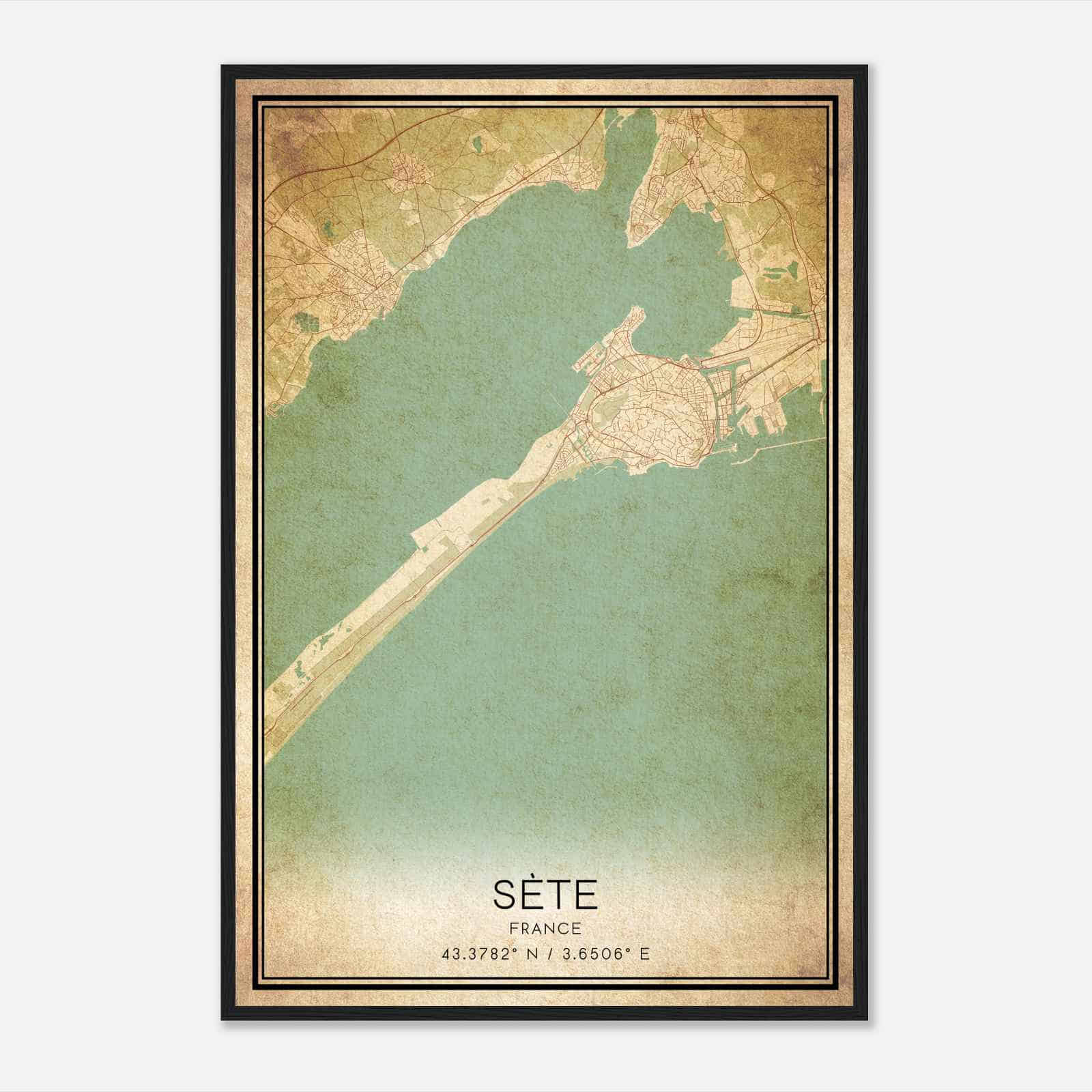Vintage Sete France Map Poster, Sete City Road Wall Art Print