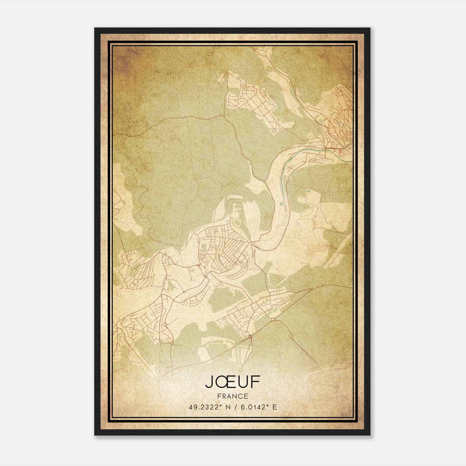 Vintage Joeuf France Map Poster, Joeuf City Road Wall Art Print