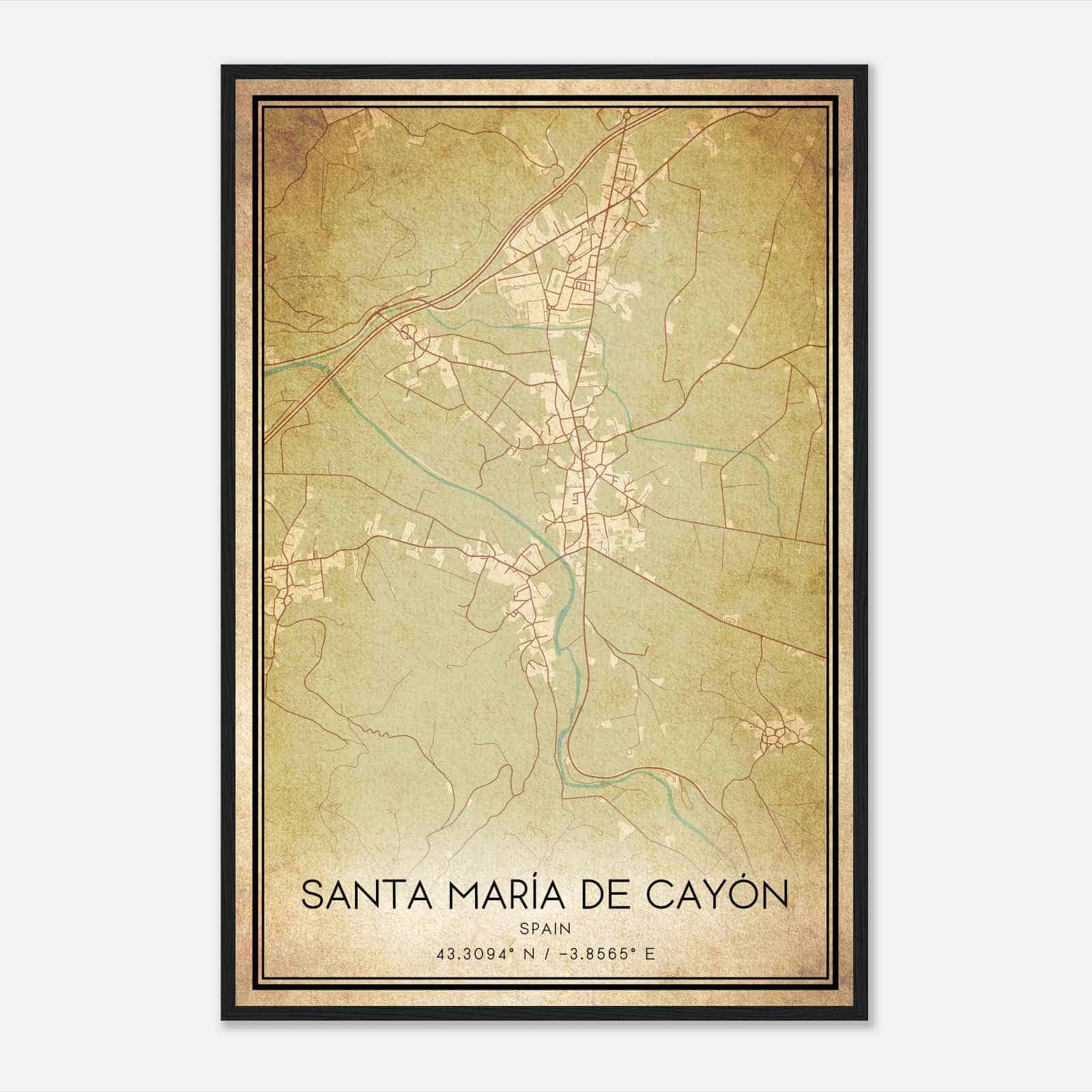 Vintage Santa Maria de Cayon Spain Map Poster, Santa Maria de Cayon City Road Wall Art Print