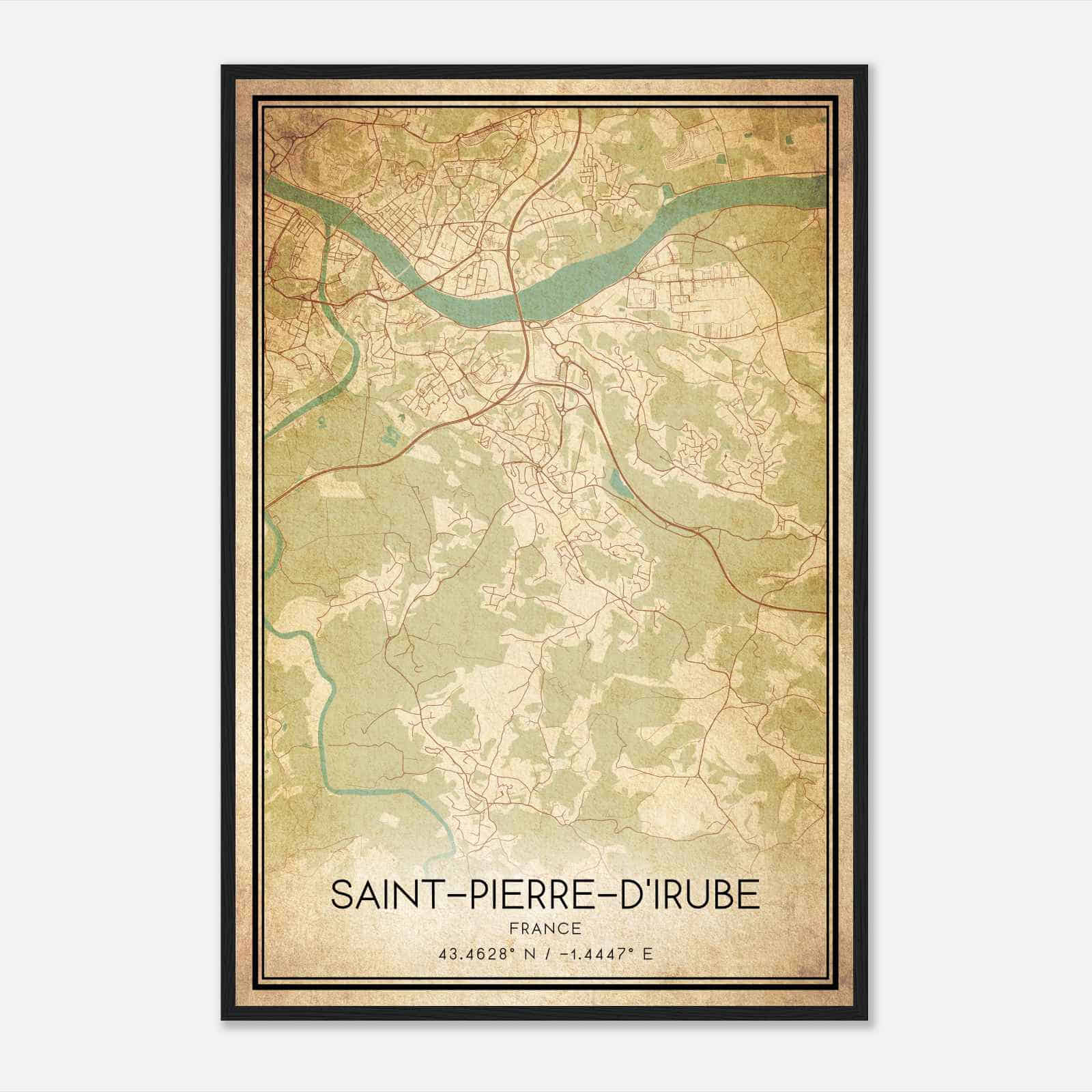 Vintage Saint-Pierre-d’Irube France Map Poster, Saint-Pierre-d’Irube City Road Wall Art Print