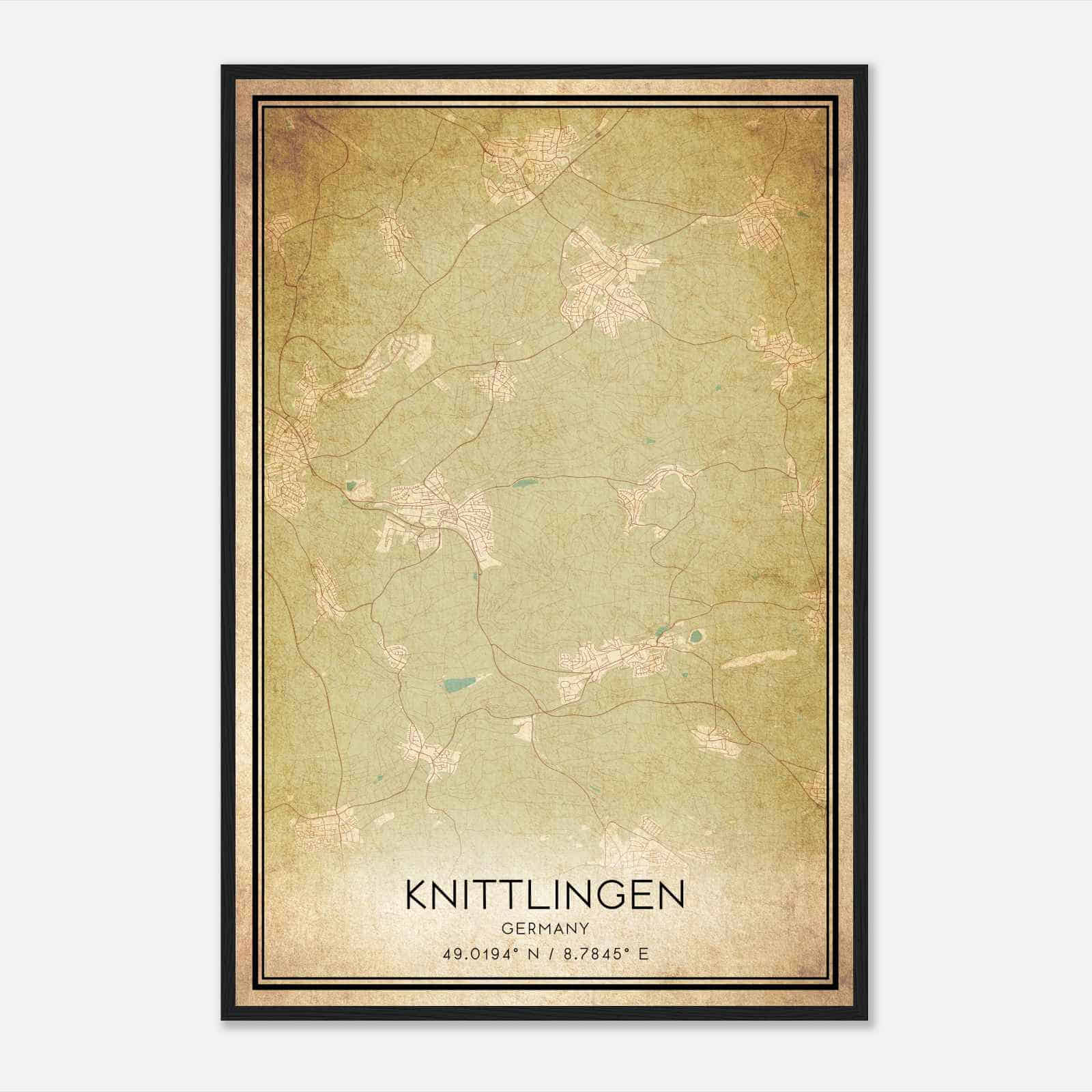 Vintage Knittlingen Germany Map Poster, Knittlingen City Road Wall Art Print