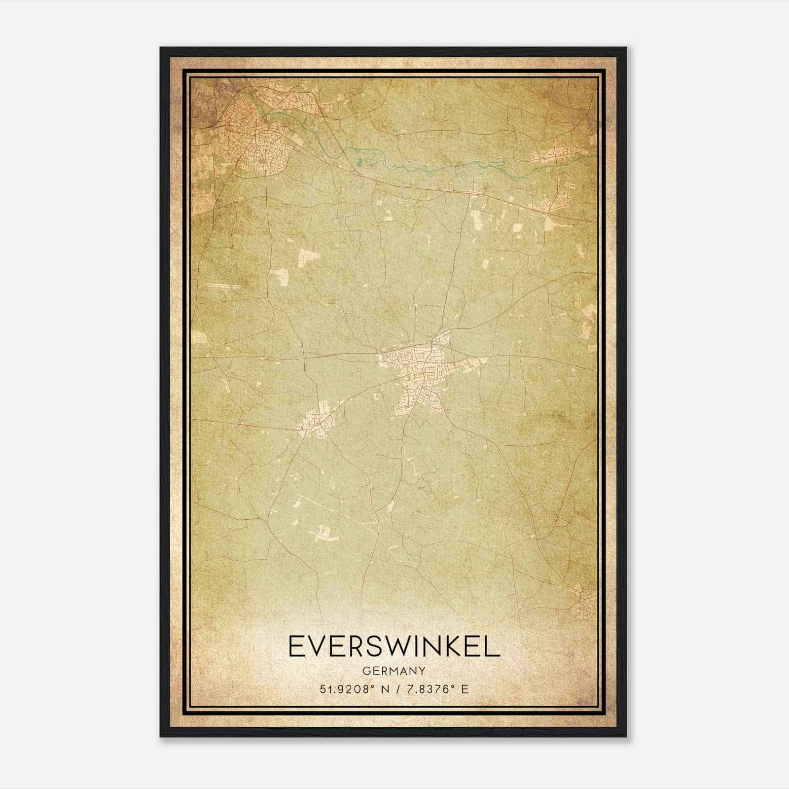 Vintage Everswinkel Germany Map Poster, Everswinkel City Road Wall Art Print