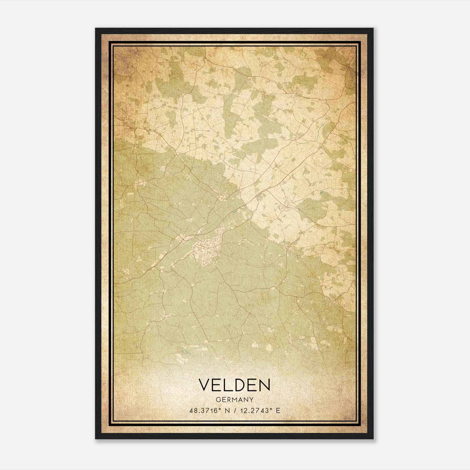 Vintage Velden Germany Map Poster, Velden City Road Wall Art Print