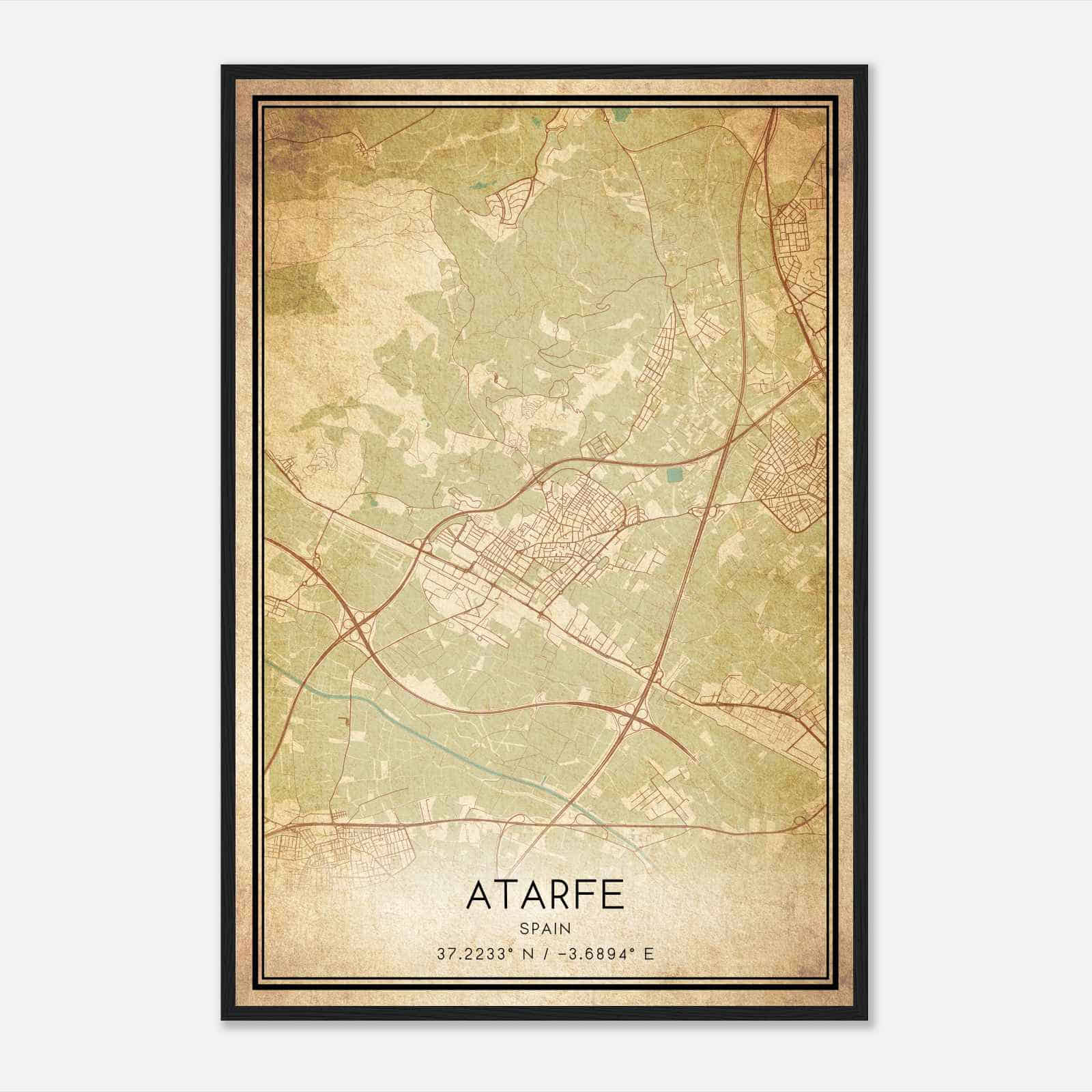 Vintage Atarfe Spain Map Poster, Atarfe City Road Wall Art Print