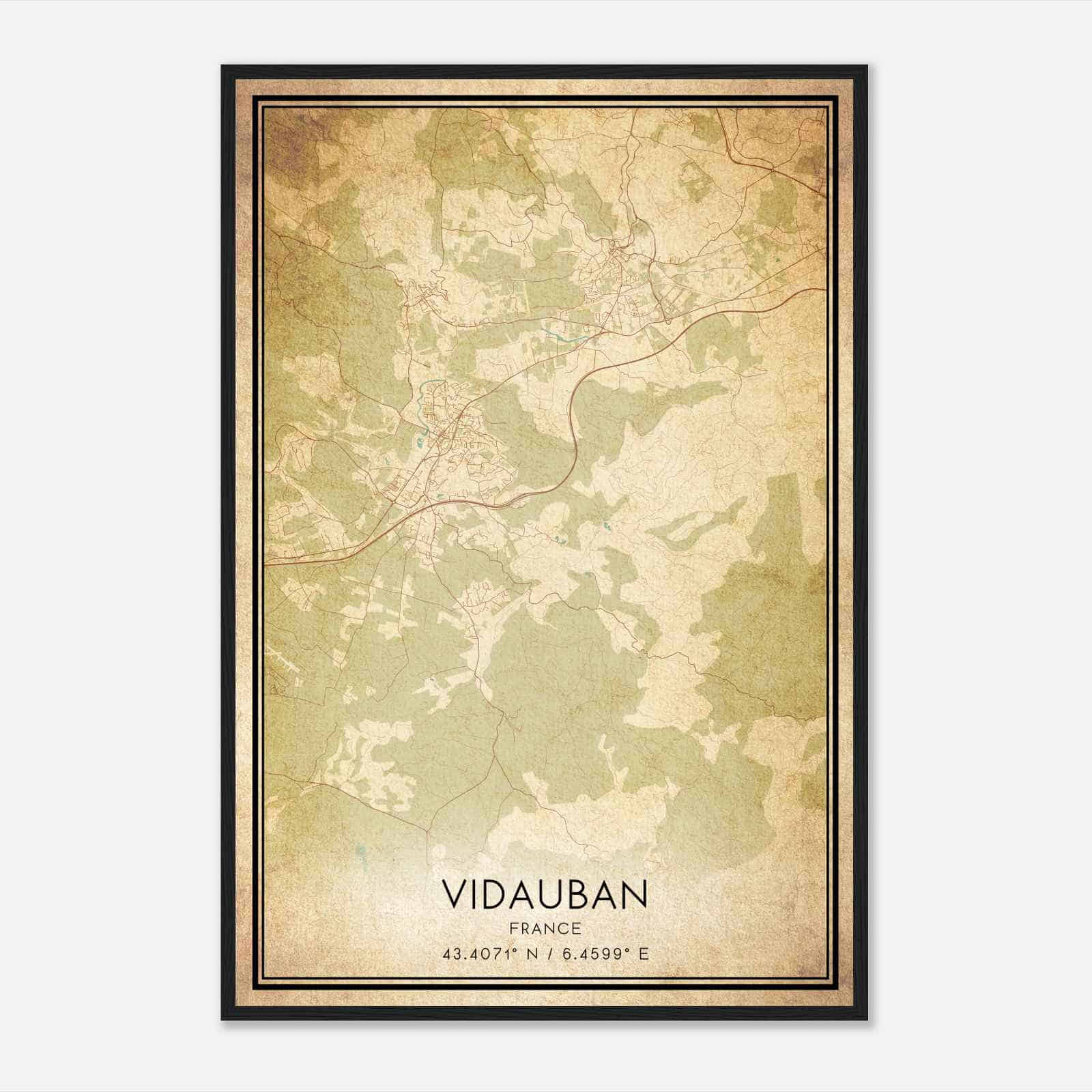 Vintage Vidauban France Map Poster, Vidauban City Road Wall Art Print