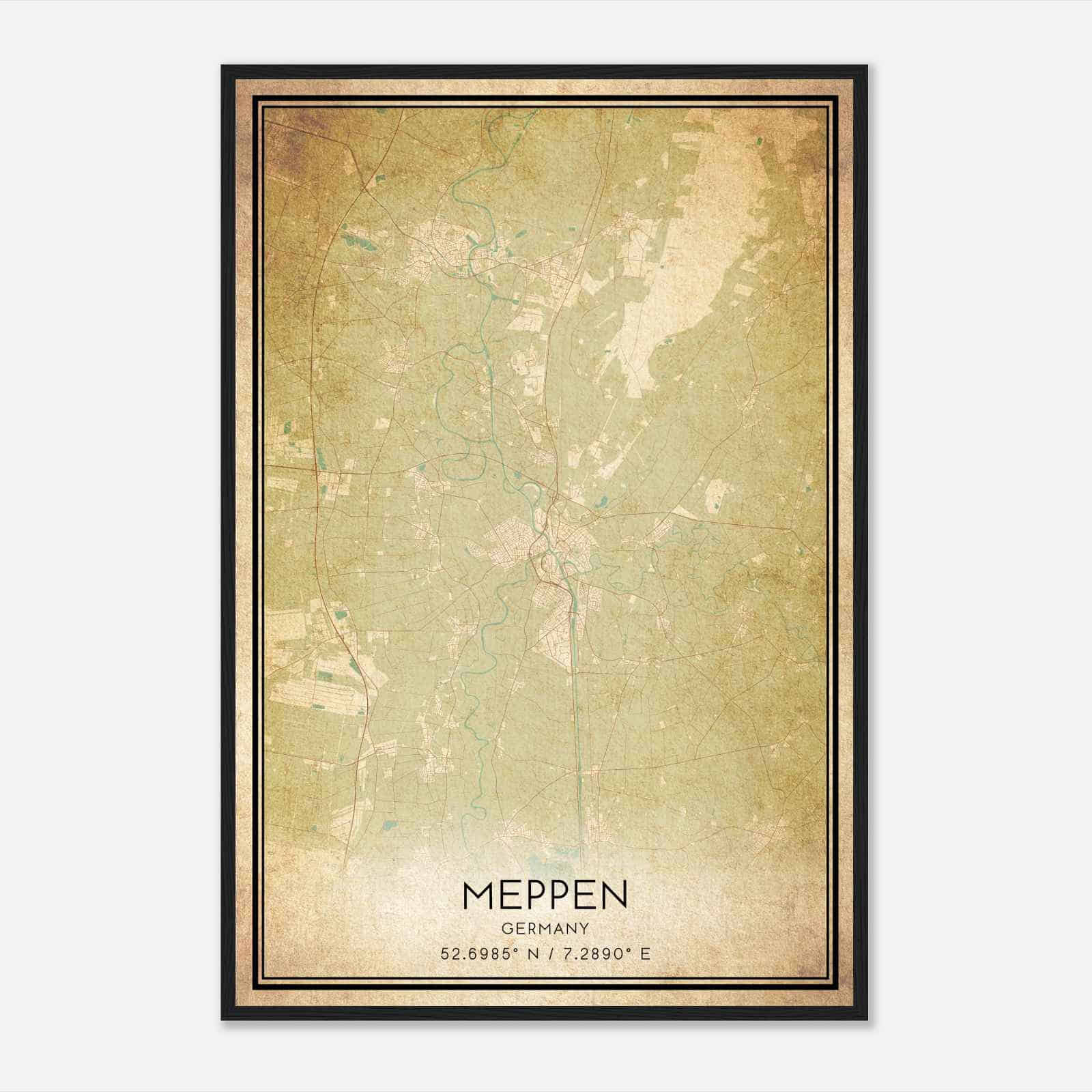 Vintage Meppen Germany Map Poster, Meppen City Road Wall Art Print