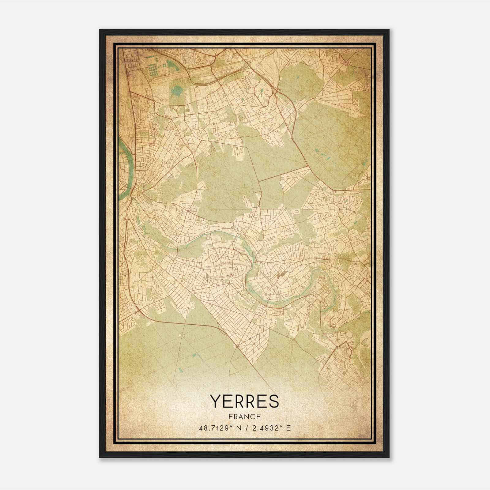 Vintage Yerres France Map Poster, Yerres City Road Wall Art Print