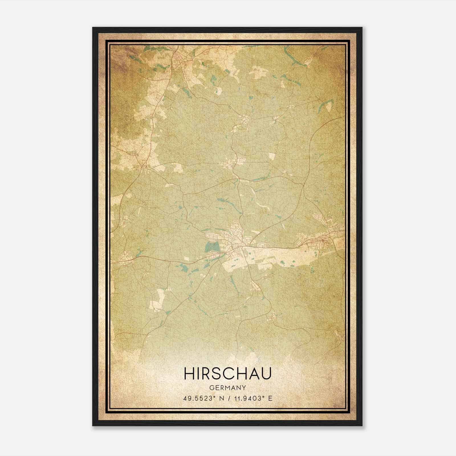 Vintage Hirschau Germany Map Poster, Hirschau City Road Wall Art Print