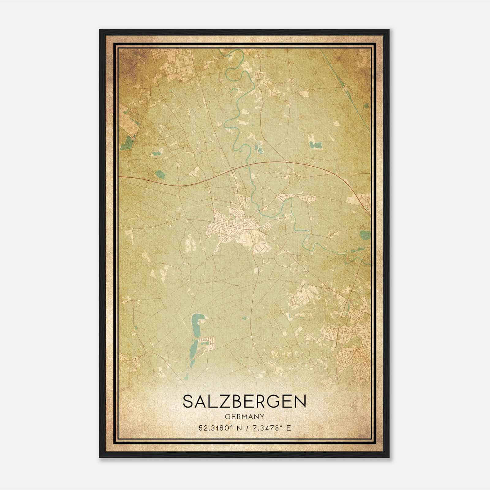 Vintage Salzbergen Germany Map Poster, Salzbergen City Road Wall Art Print
