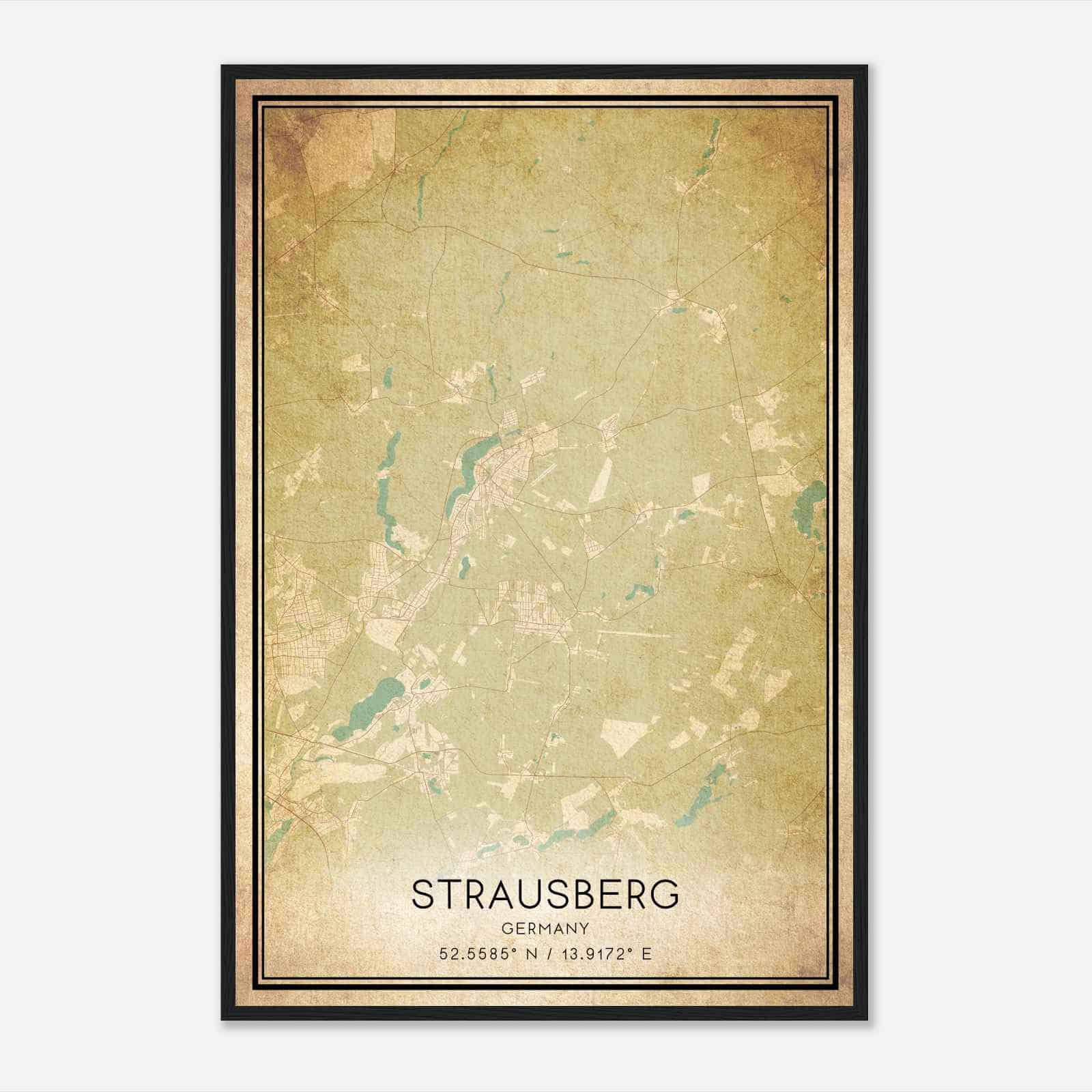 Vintage Strausberg Germany Map Poster, Strausberg City Road Wall Art Print