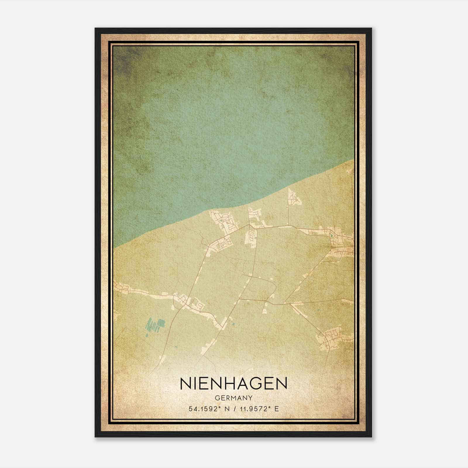 Vintage Nienhagen Germany Map Poster, Nienhagen City Road Wall Art Print