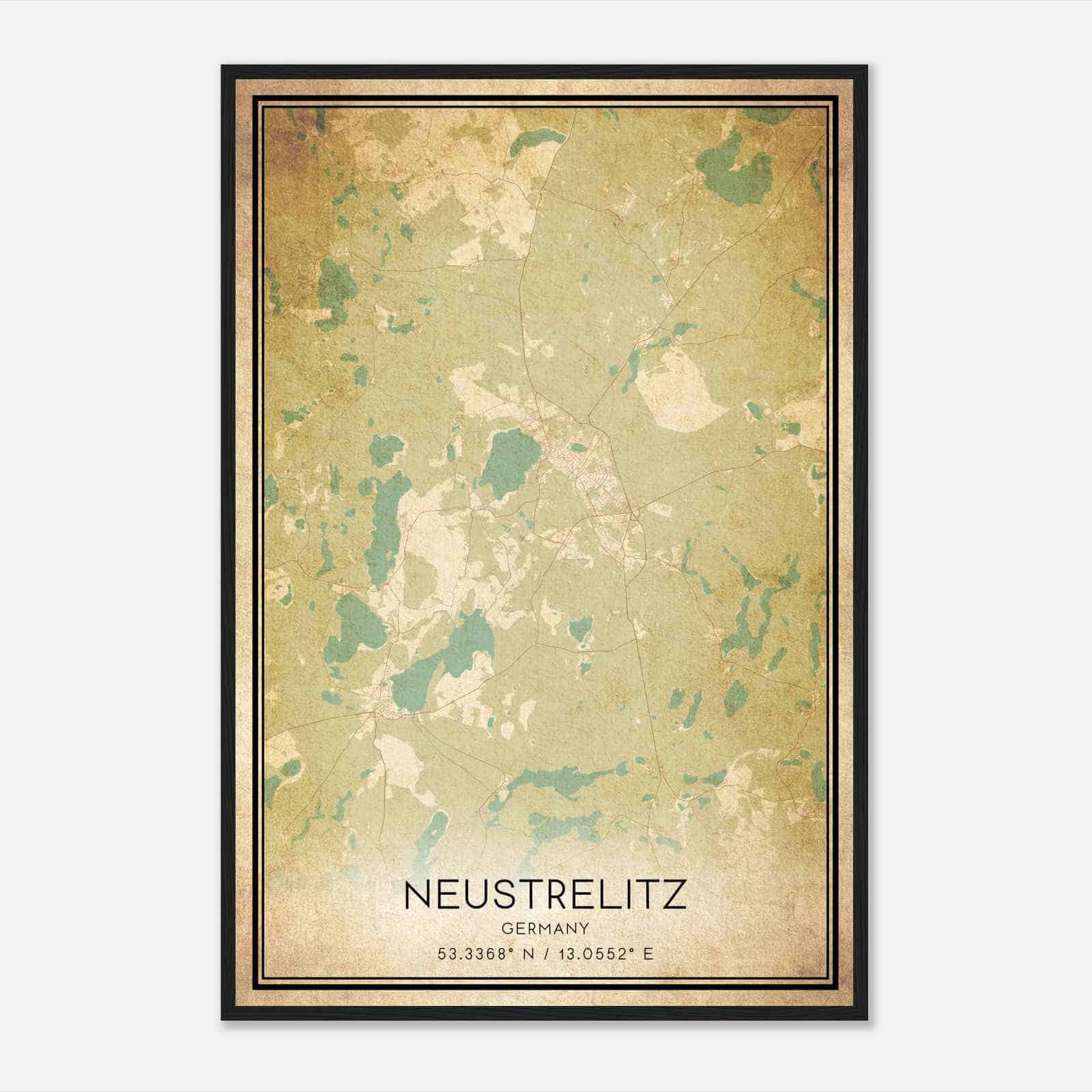 Vintage Neustrelitz Germany Map Poster, Neustrelitz City Road Wall Art Print