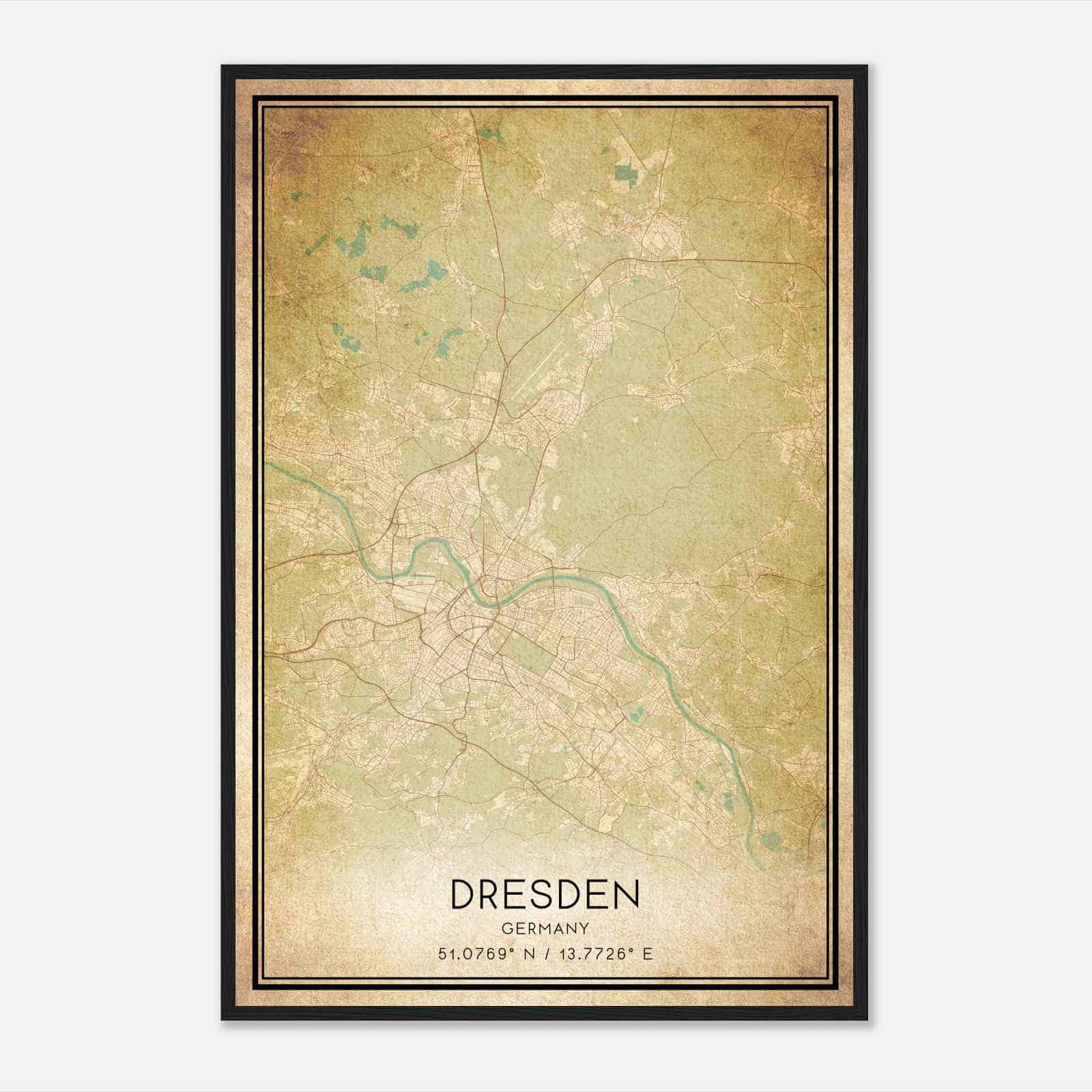 Vintage Dresden Germany Map Poster, Dresden City Road Wall Art Print