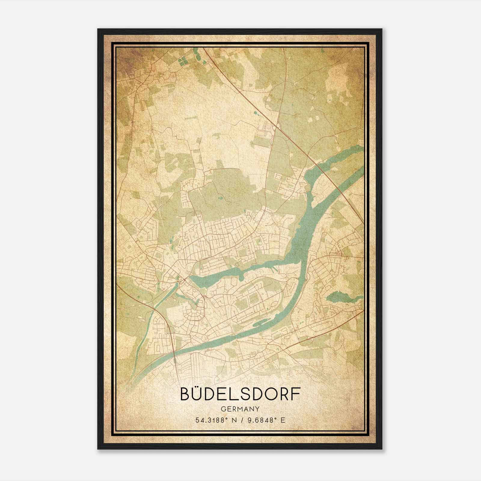 Vintage Budelsdorf Germany Map Poster, Budelsdorf City Road Wall Art Print