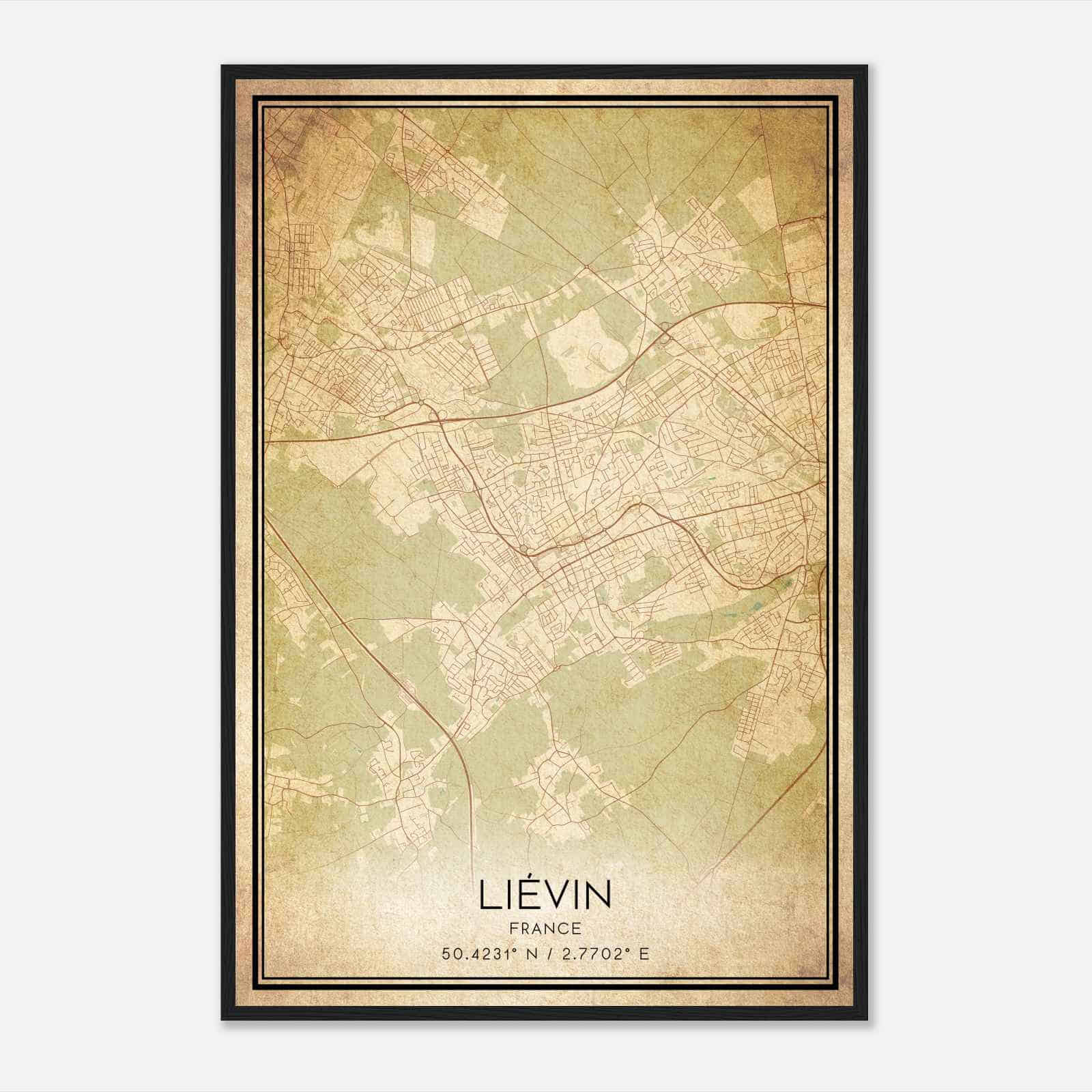 Vintage Lievin France Map Poster, Lievin City Road Wall Art Print