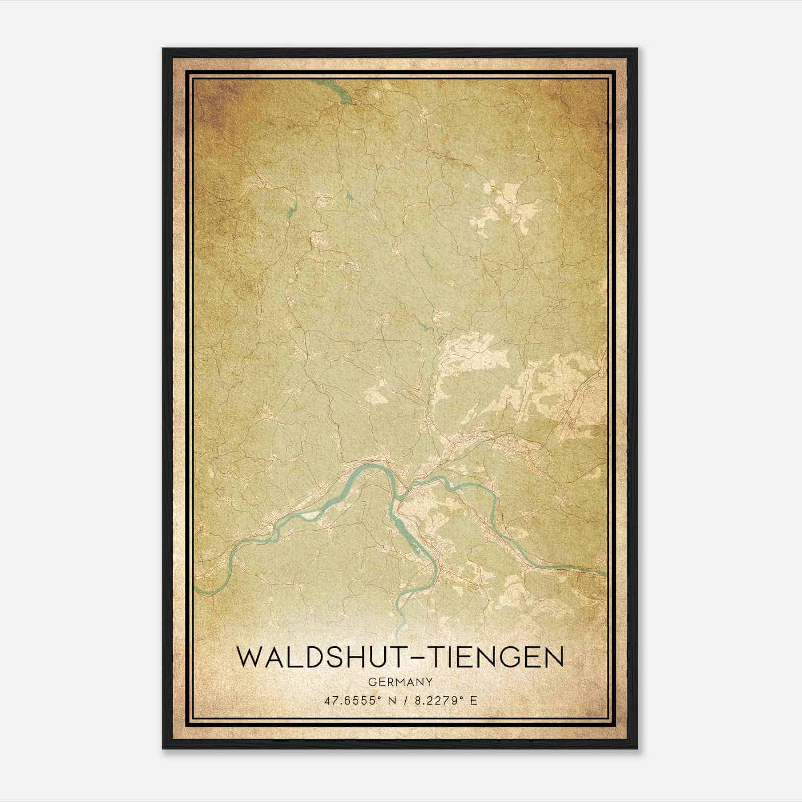 Vintage Waldshut-Tiengen Germany Map Poster, Waldshut-Tiengen City Road Wall Art Print