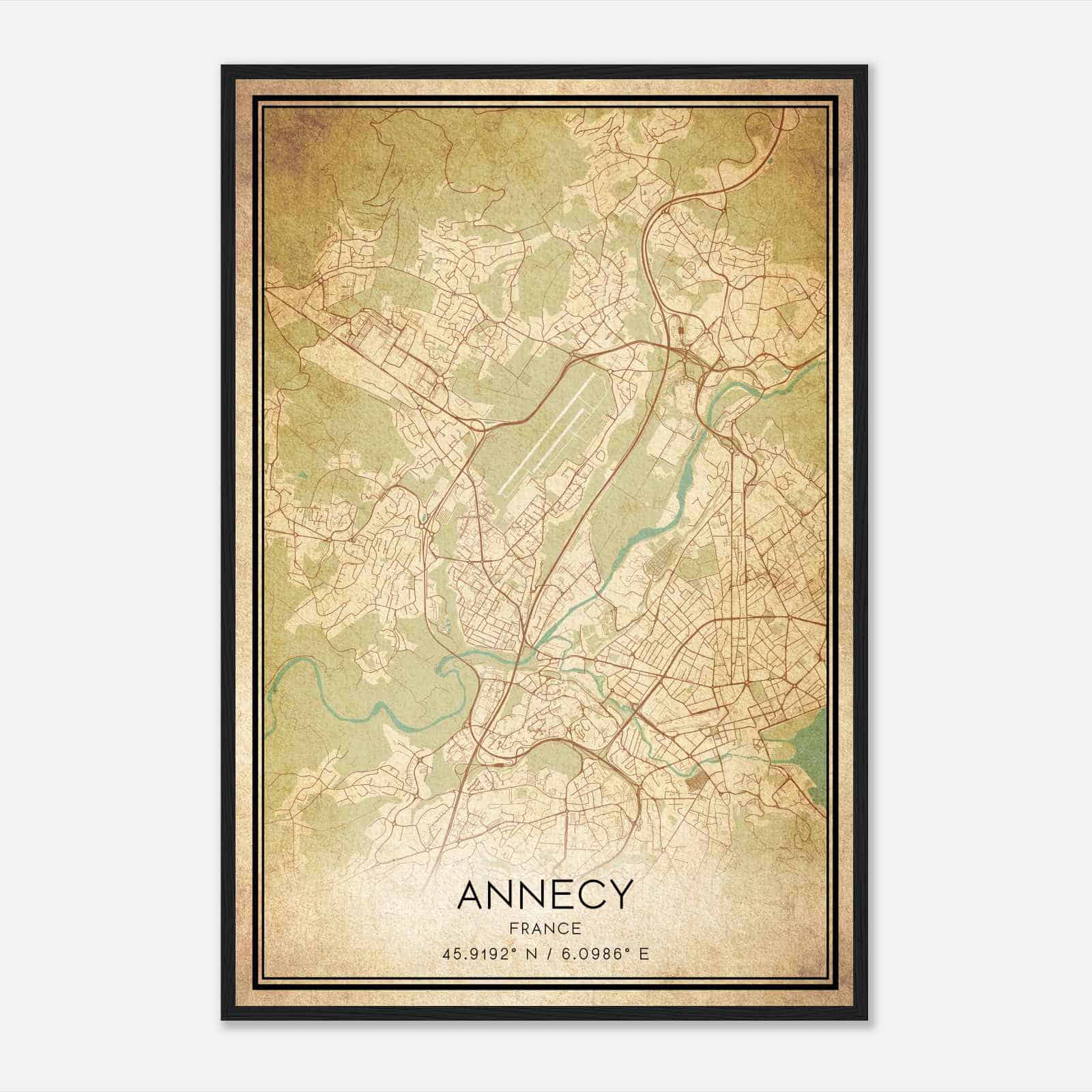 Vintage Meythet France Map Poster, Meythet City Road Wall Art Print