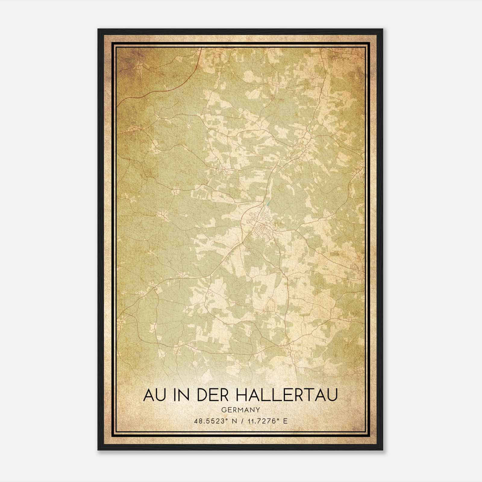 Vintage Au in der Hallertau Germany Map Poster, Au in der Hallertau City Road Wall Art Print