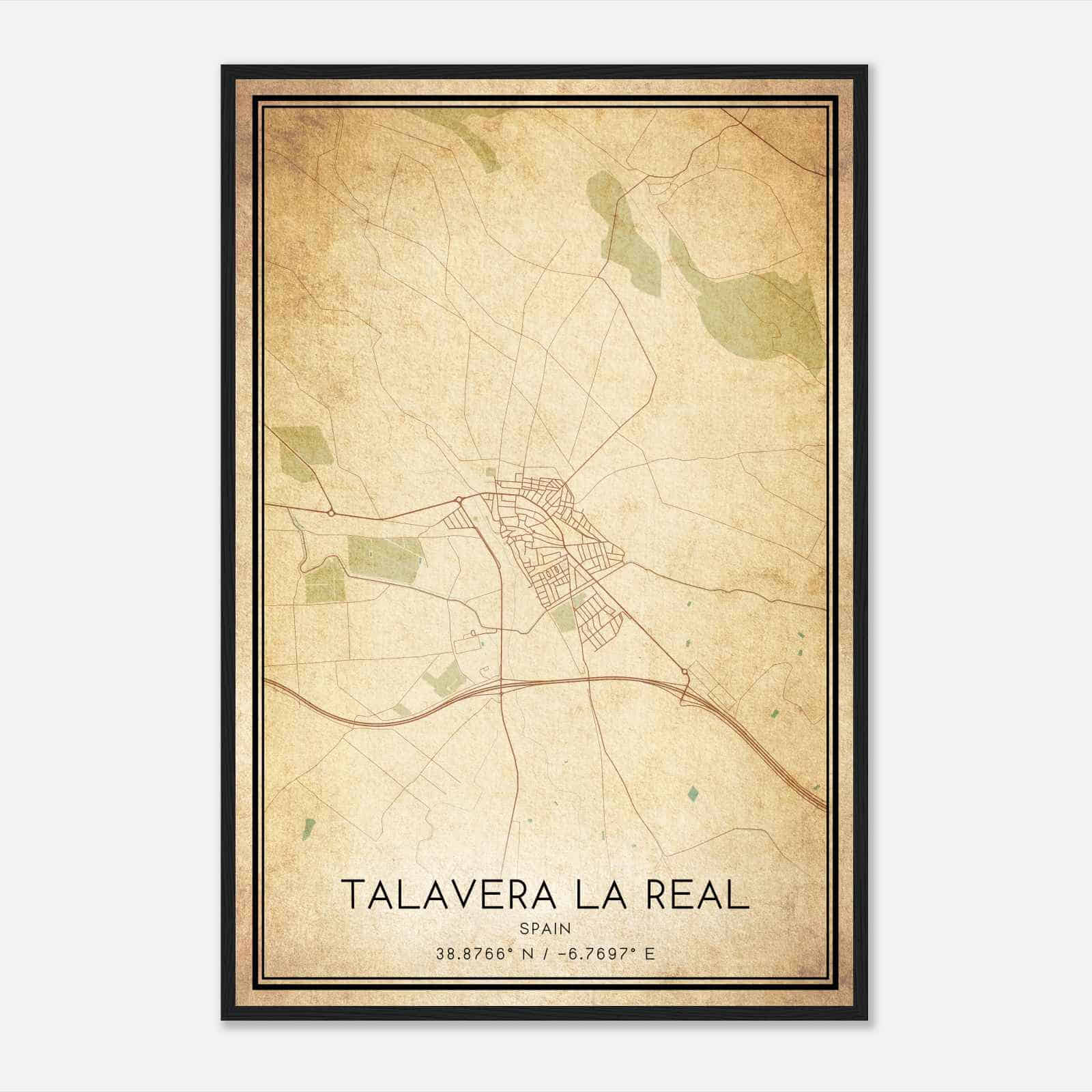 Vintage Talavera La Real Spain Map Poster, Talavera La Real City Road Wall Art Print Vintage Talavera La Real Spain Map Poster, Talavera La Real City Road Wall Art Print
