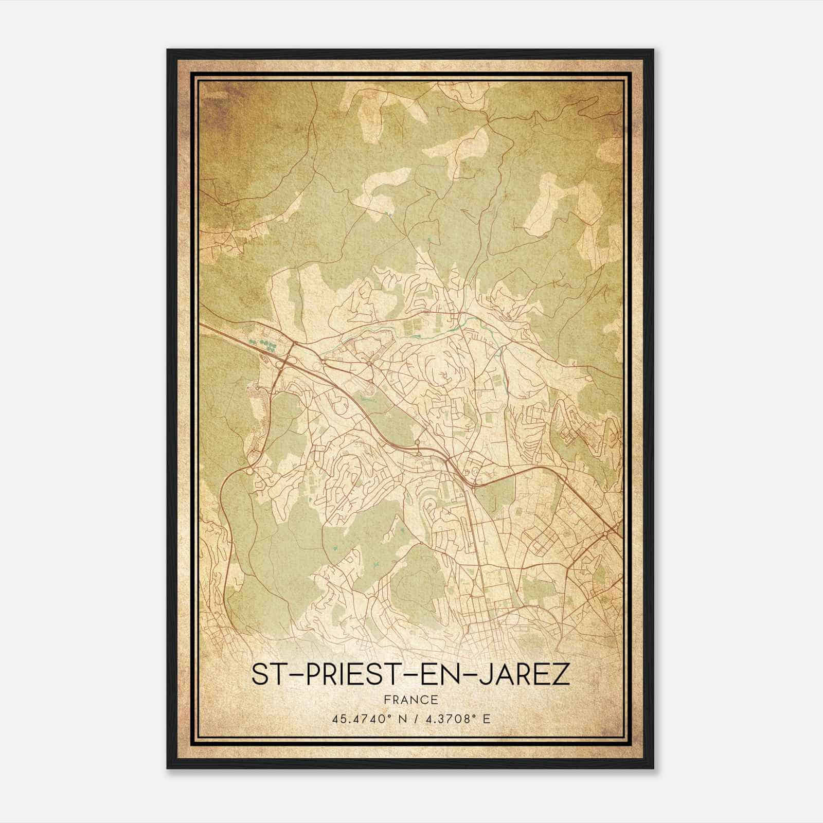 Vintage Saint-Priest-en-Jarez France Map Poster, Saint-Priest-en-Jarez City Road Wall Art Print