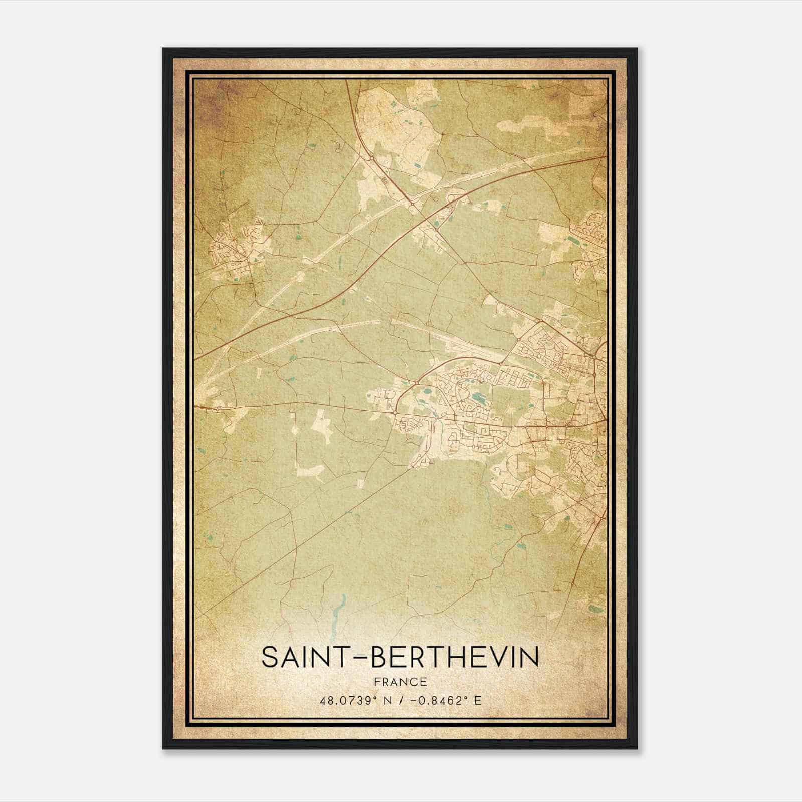 Vintage Saint-Berthevin France Map Poster, Saint-Berthevin City Road Wall Art Print