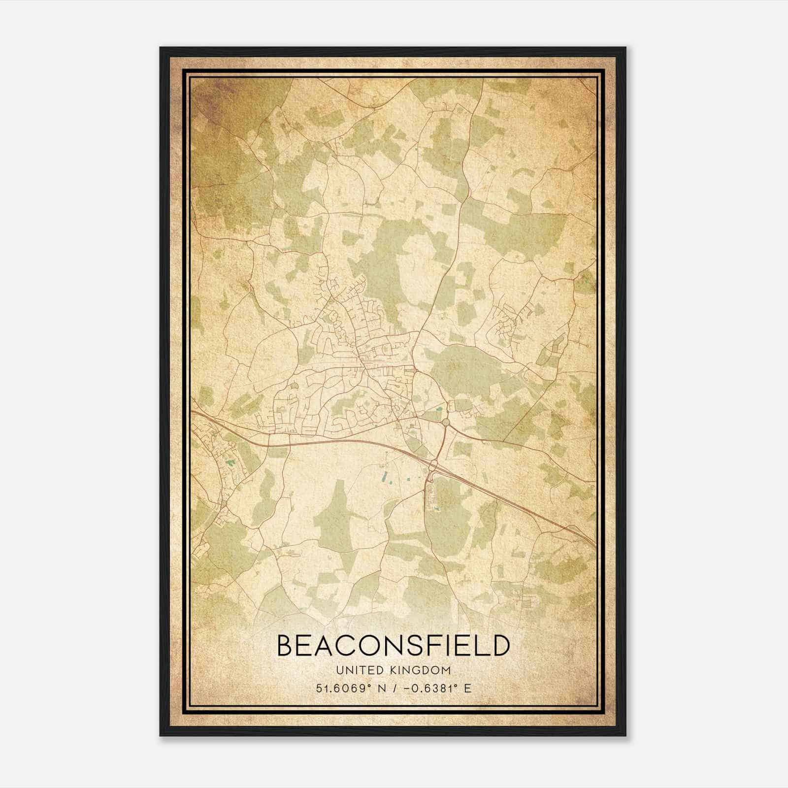 Vintage Beaconsfield United Kingdom Map Poster, Beaconsfield City Road Wall Art Print