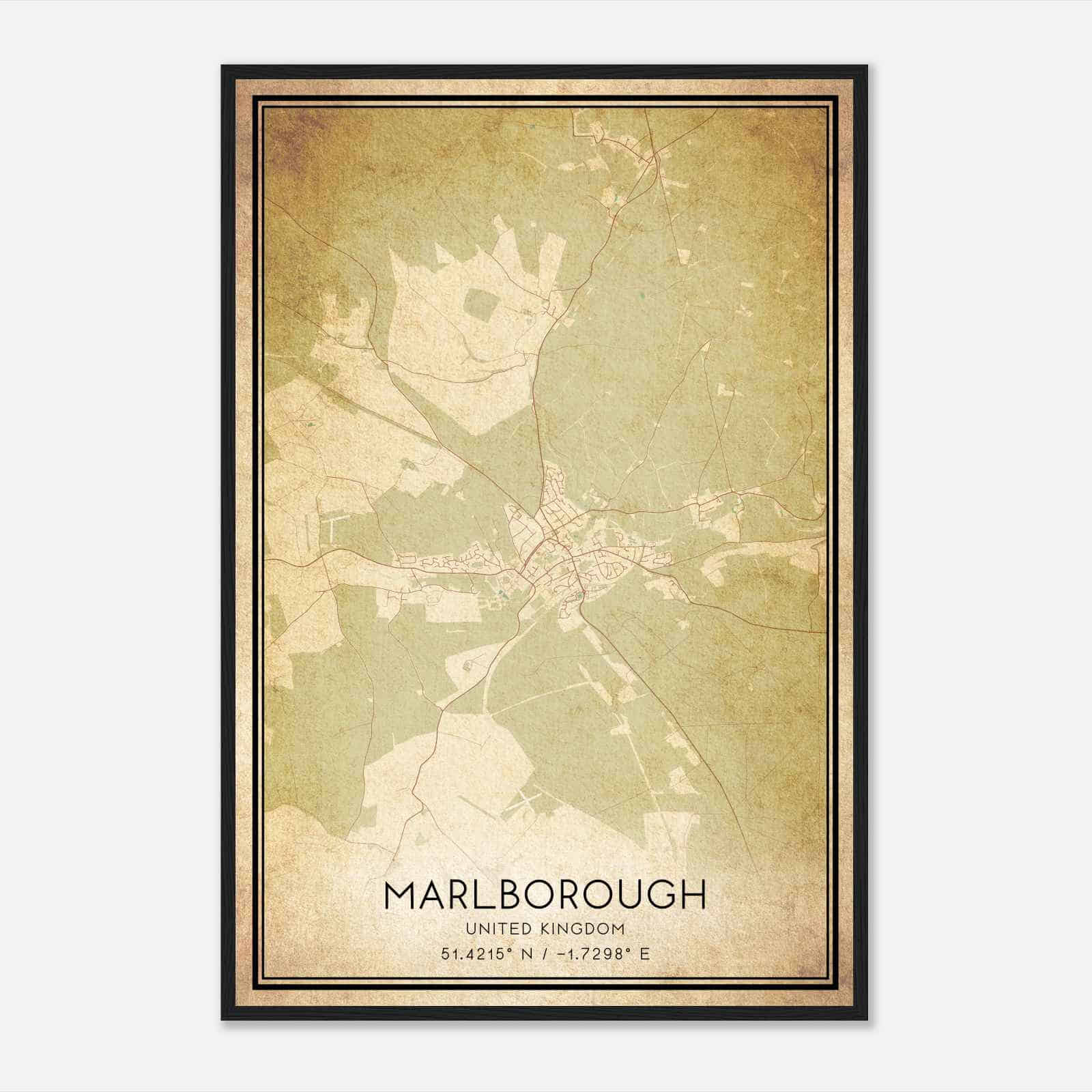 Vintage Marlborough United Kingdom Map Poster, Marlborough City Road Wall Art Print Vintage Marlborough United Kingdom Map Poster, Marlborough City Road Wall Art Print