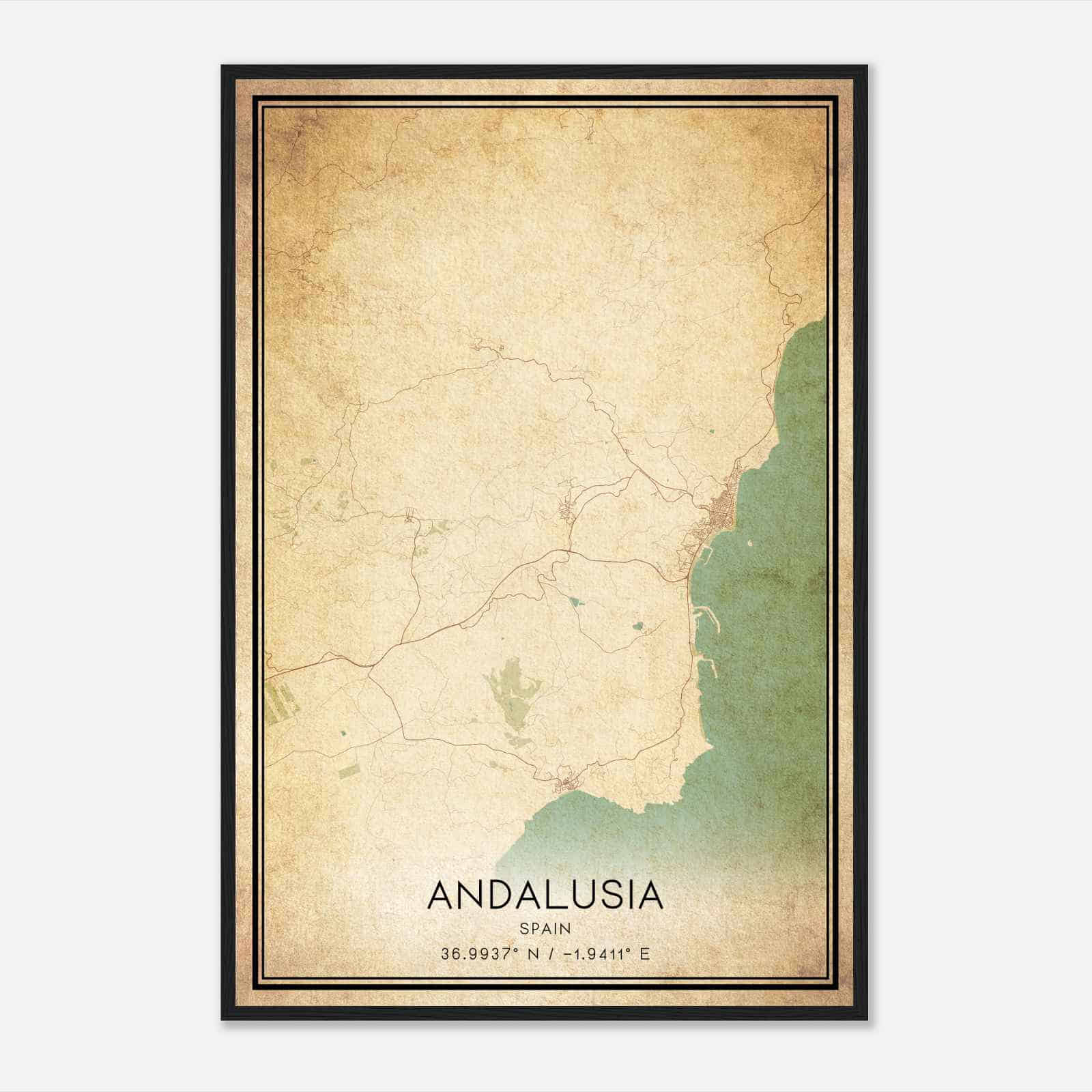 Vintage Carboneras Spain Map Poster, Carboneras City Road Wall Art Print