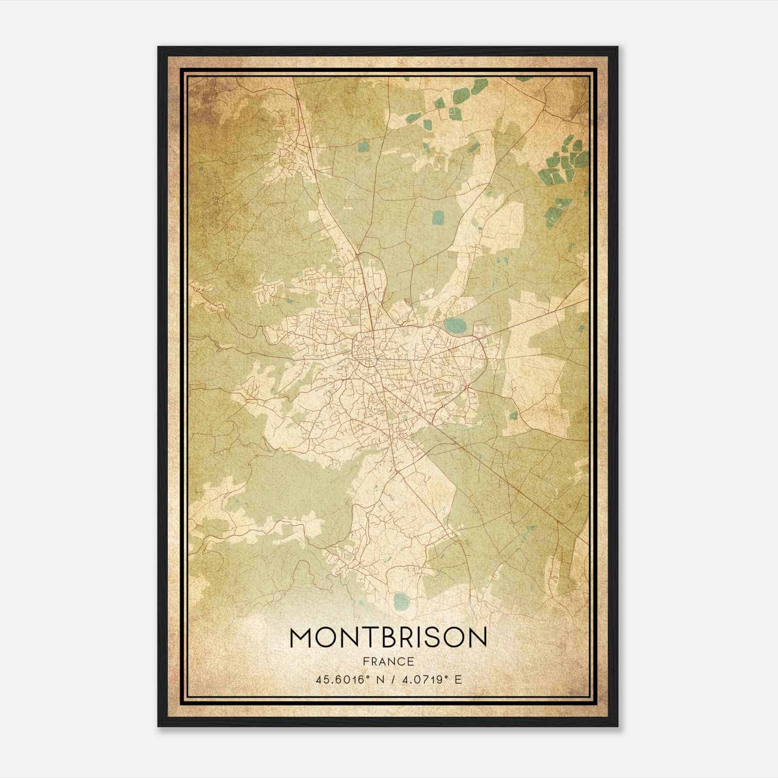 Vintage Montbrison France Map Poster, Montbrison City Road Wall Art Print