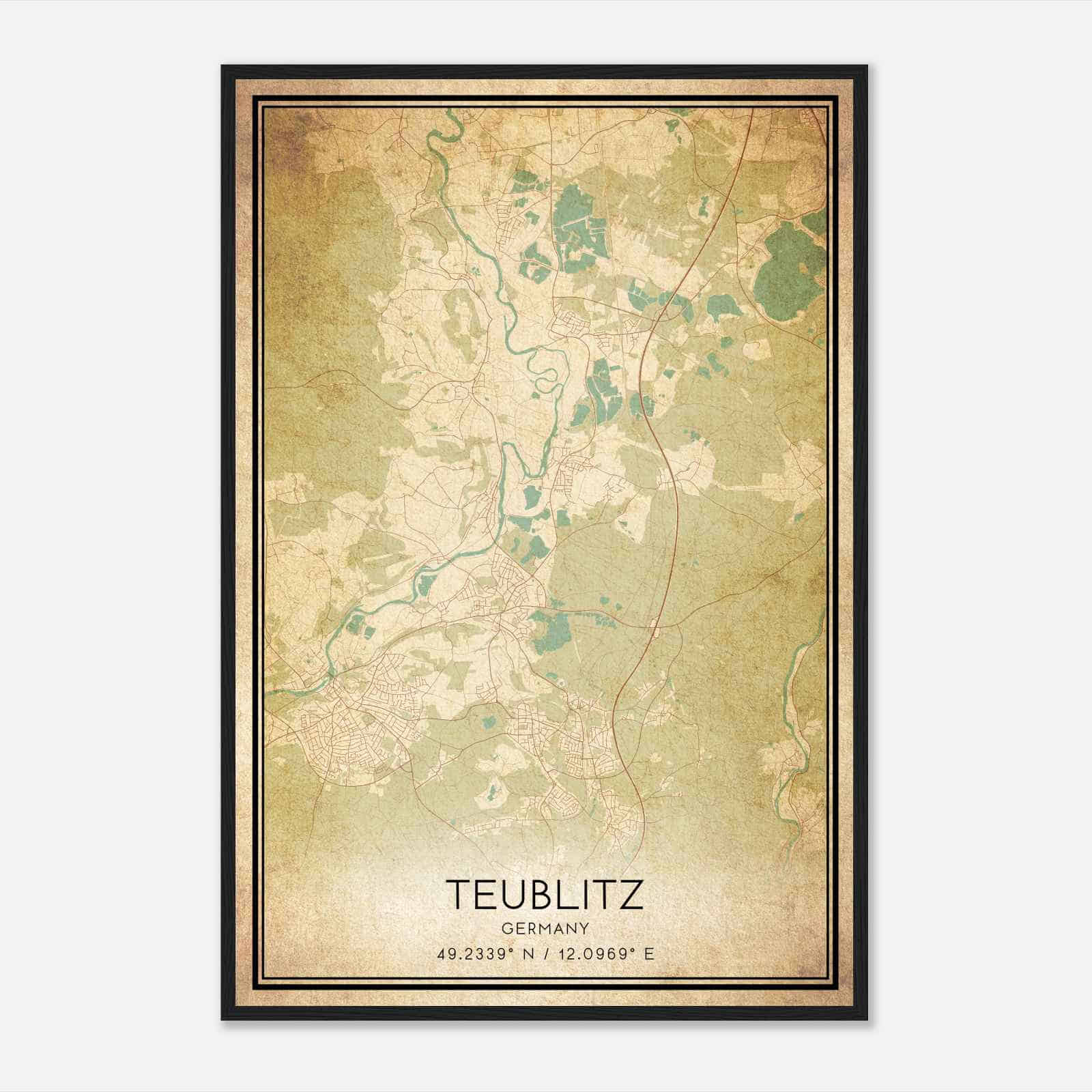 Vintage Teublitz Germany Map Poster, Teublitz City Road Wall Art Print