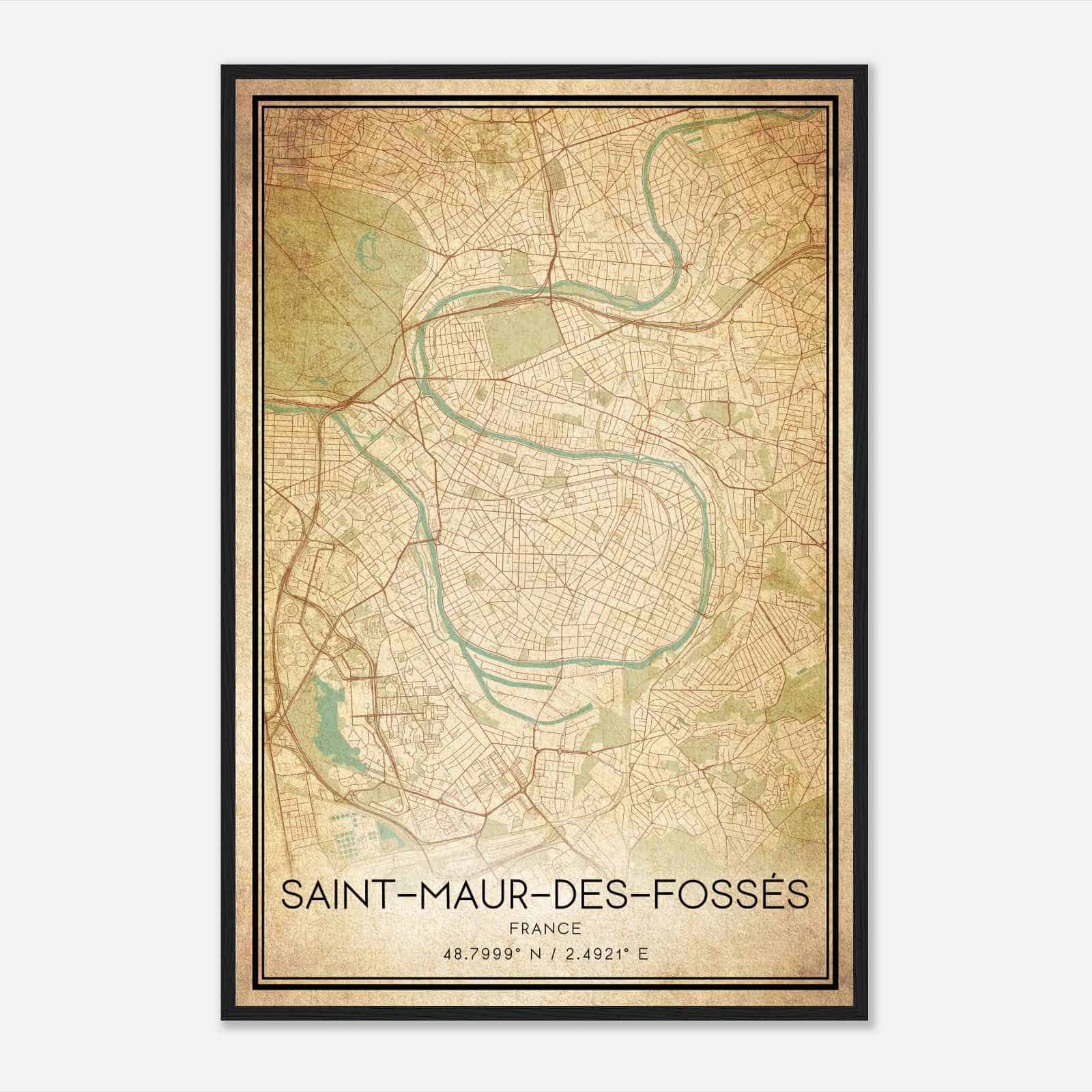 Vintage Saint-Maur-des-Fosses France Map Poster, Saint-Maur-des-Fosses City Road Wall Art Print