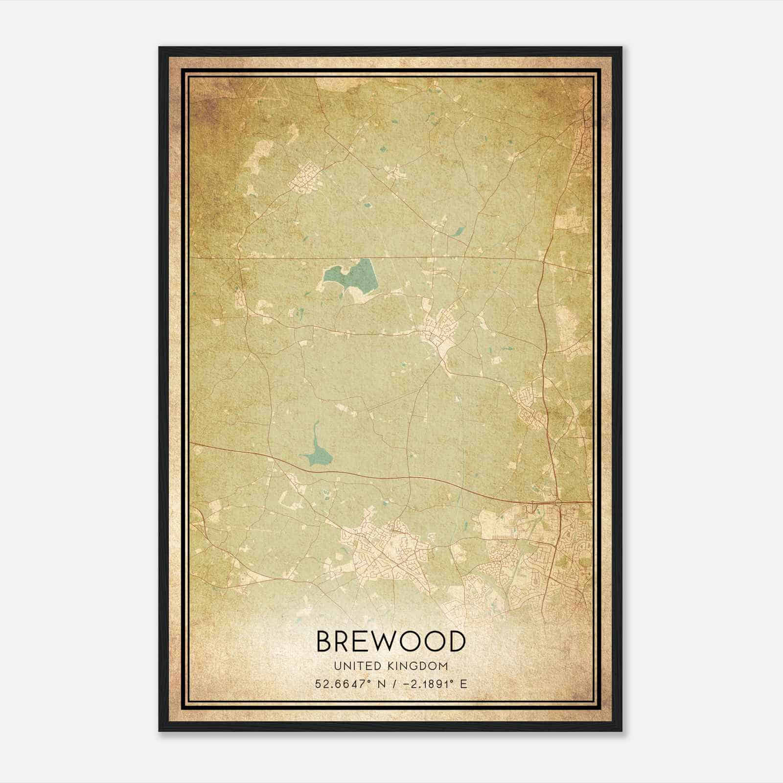 Vintage Brewood United Kingdom Map Poster, Brewood City Road Wall Art Print Vintage Brewood United Kingdom Map Poster, Brewood City Road Wall Art Print