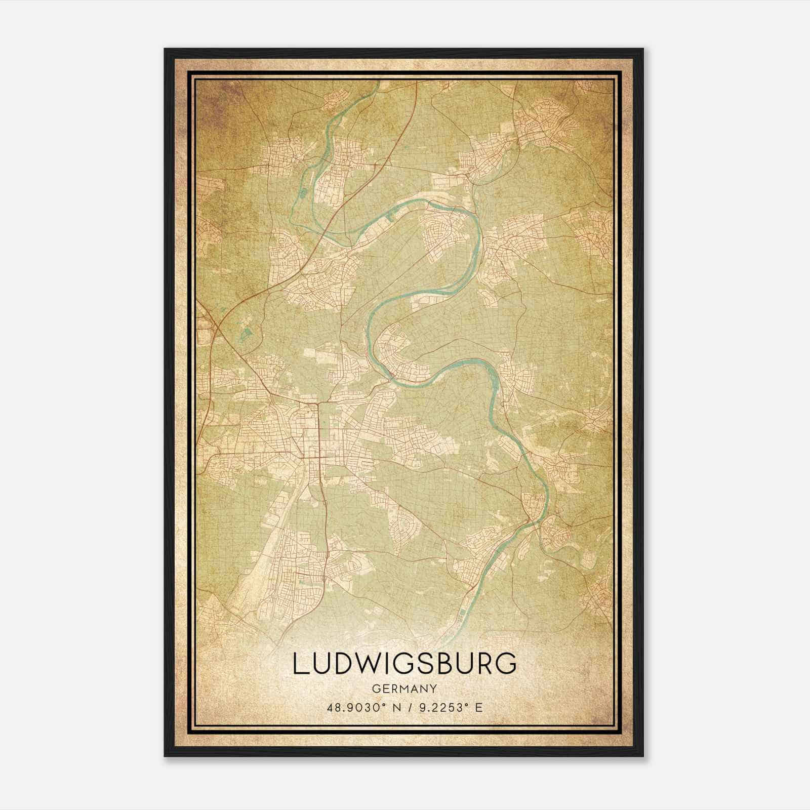 Vintage Ludwigsburg Germany Map Poster, Ludwigsburg City Road Wall Art Print