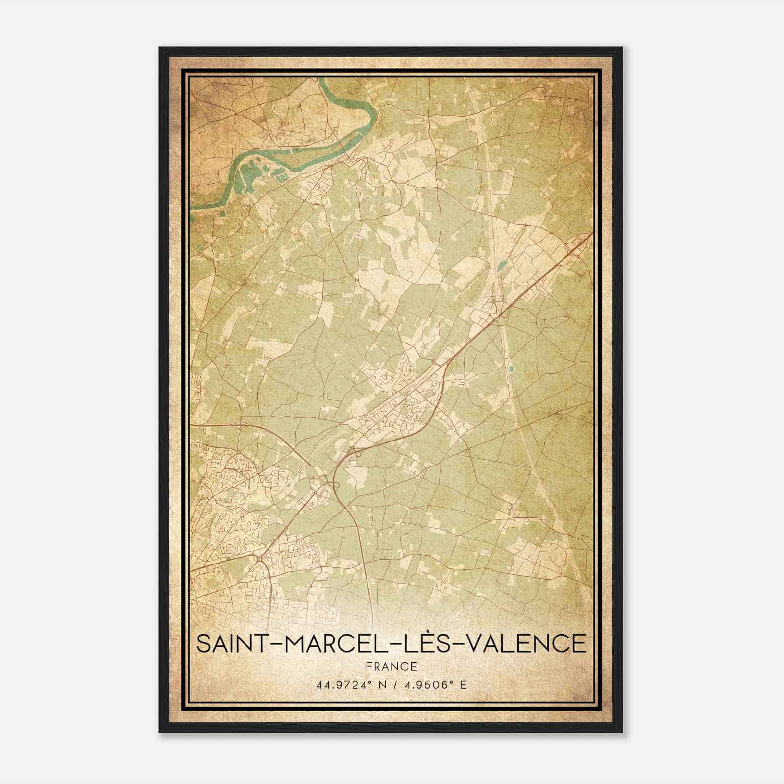 Vintage Saint-Marcel-les-Valence France Map Poster, Saint-Marcel-les-Valence City Road Wall Art Print