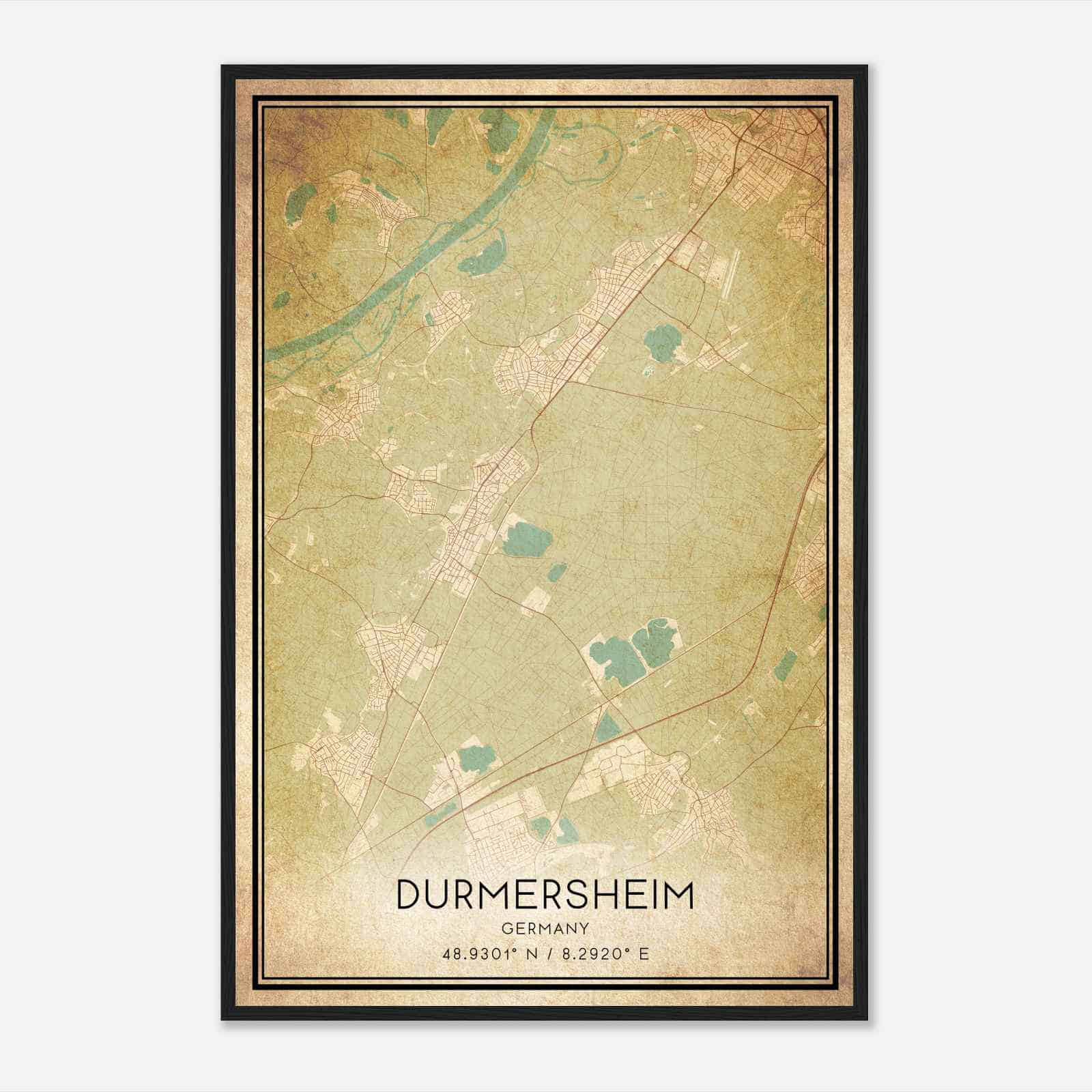 Vintage Durmersheim Germany Map Poster, Durmersheim City Road Wall Art Print