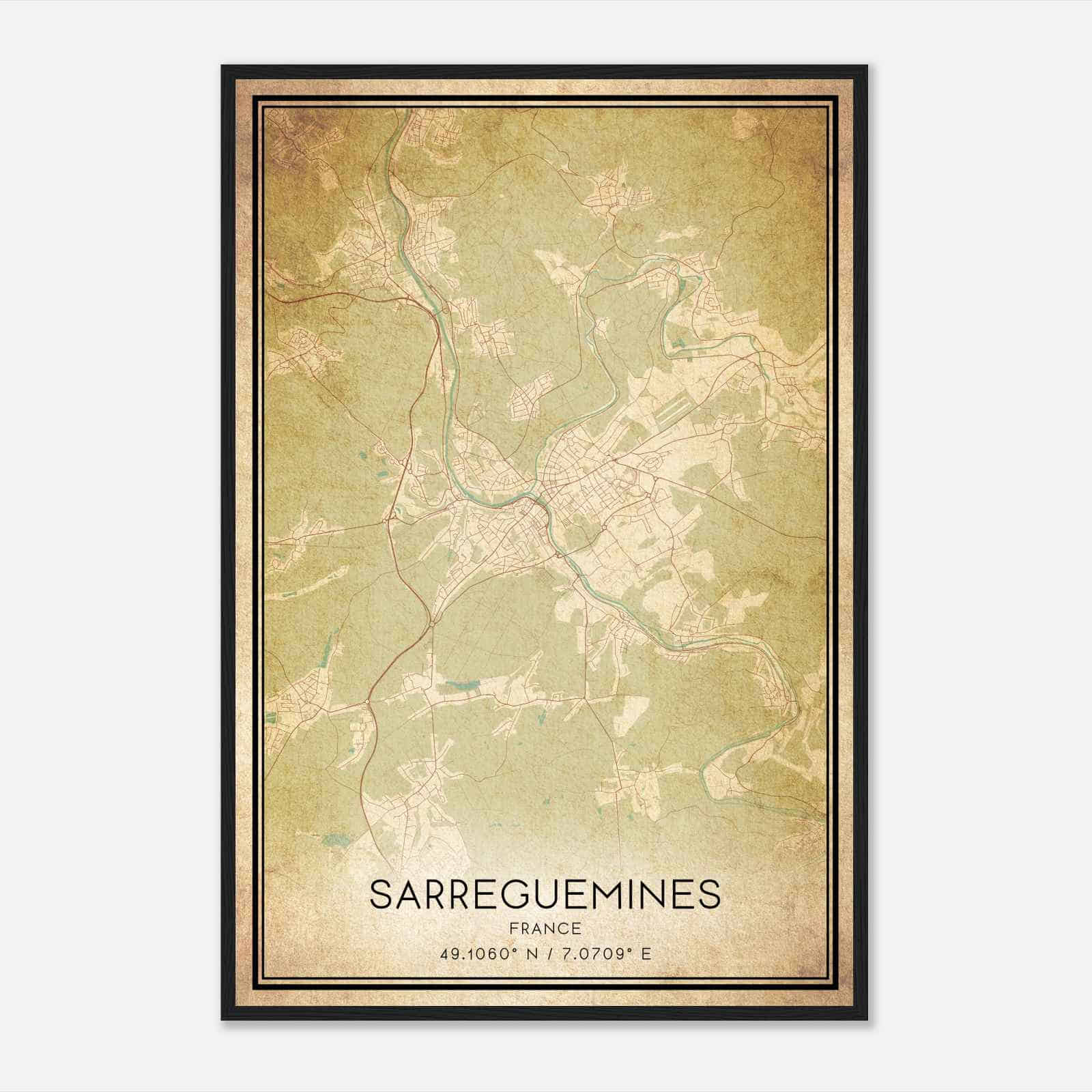 Vintage Sarreguemines France Map Poster, Sarreguemines City Road Wall Art Print