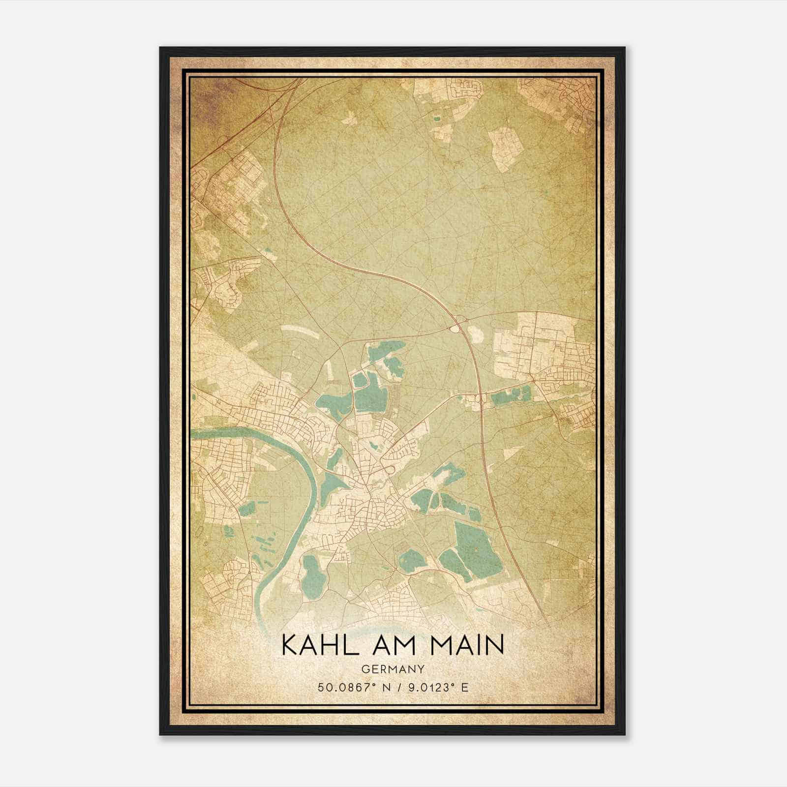 Vintage Kahl am Main Germany Map Poster, Kahl am Main City Road Wall Art Print