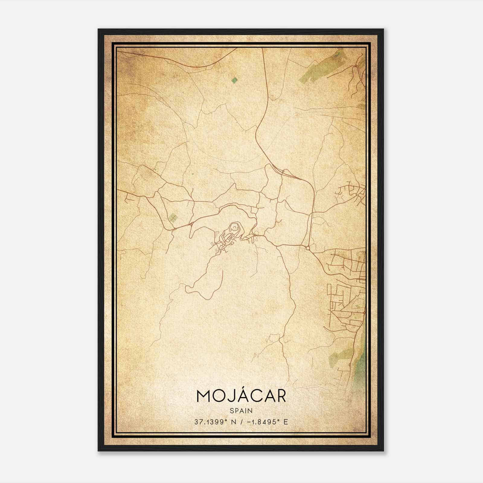 Vintage Mojacar Spain Map Poster, Mojacar City Road Wall Art Print