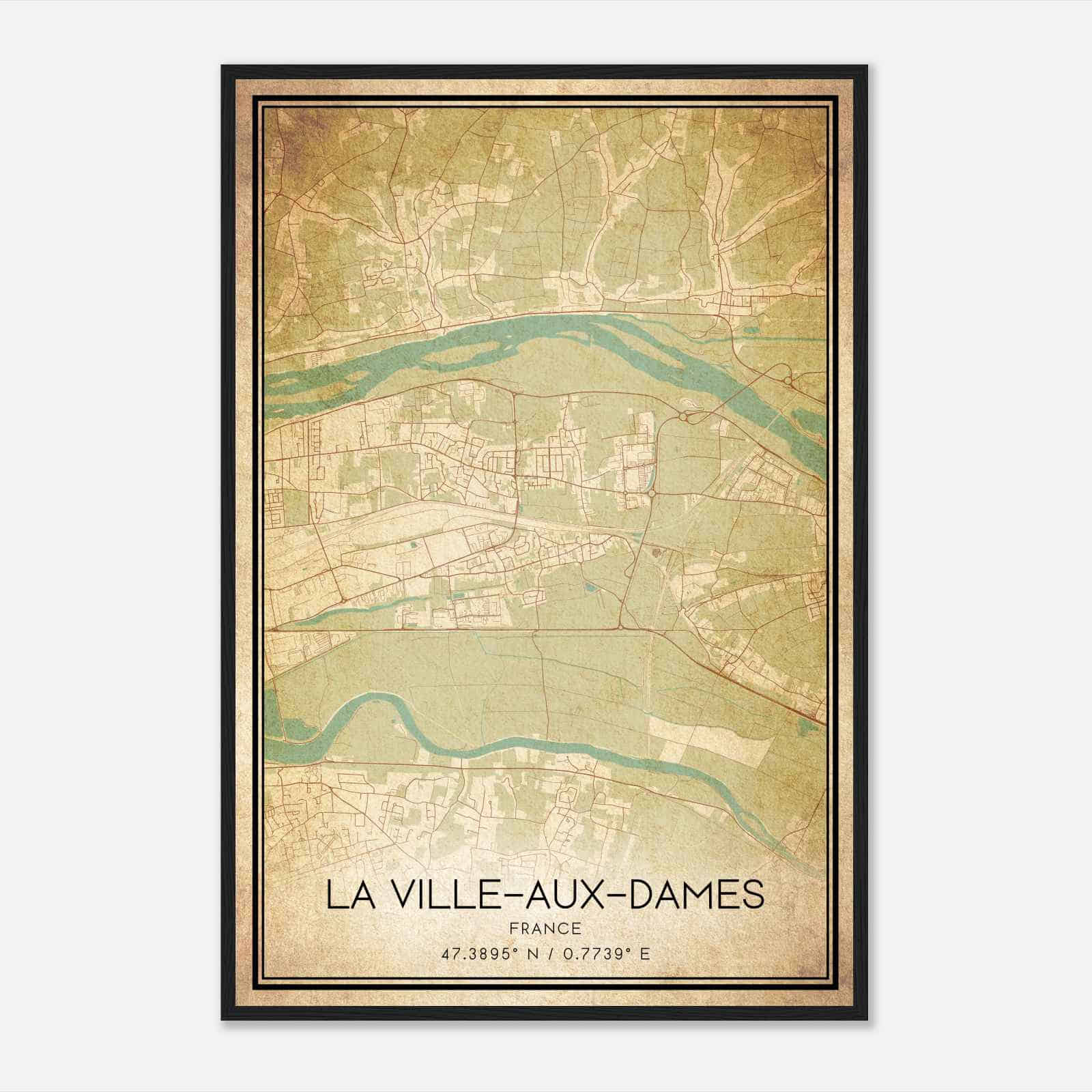 Vintage La Ville-aux-Dames France Map Poster, La Ville-aux-Dames City Road Wall Art Print