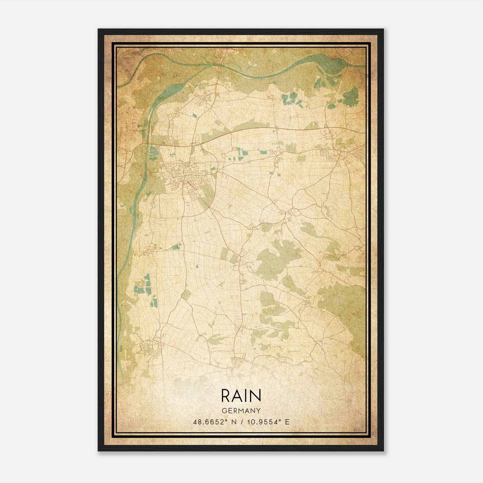 Vintage Rain Germany Map Poster, Rain City Road Wall Art Print