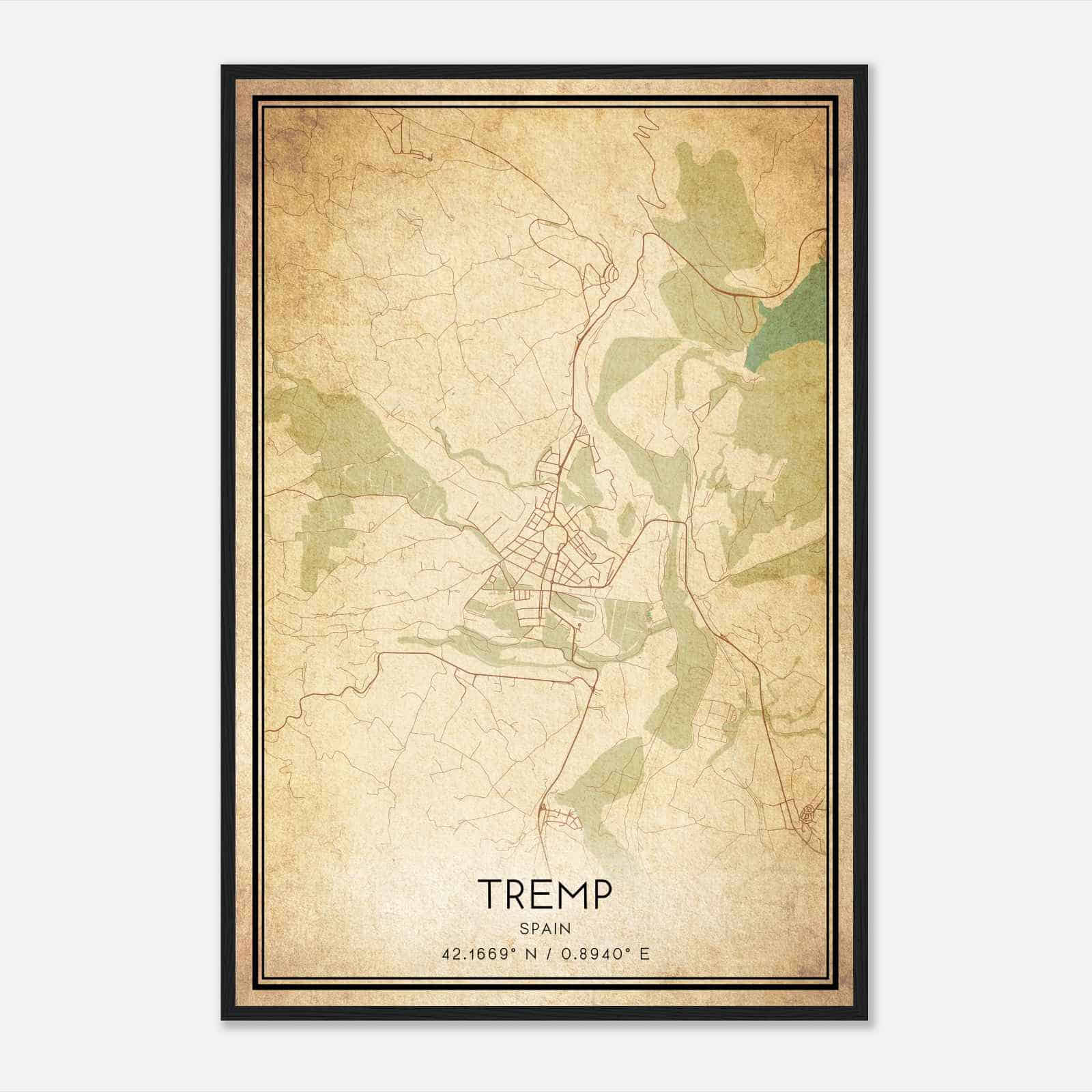 Vintage Tremp Spain Map Poster, Tremp City Road Wall Art Print