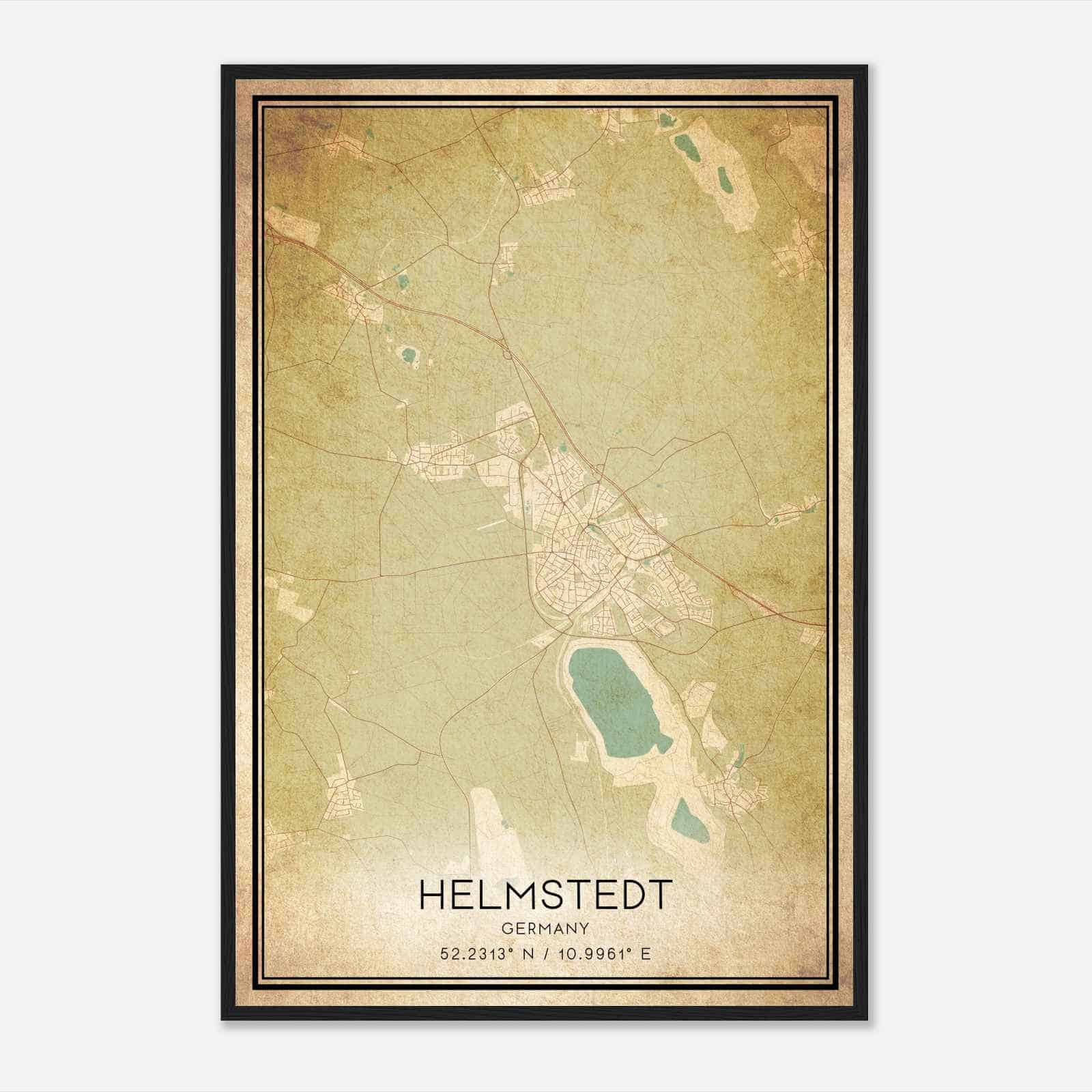 Vintage Helmstedt Germany Map Poster, Helmstedt City Road Wall Art Print
