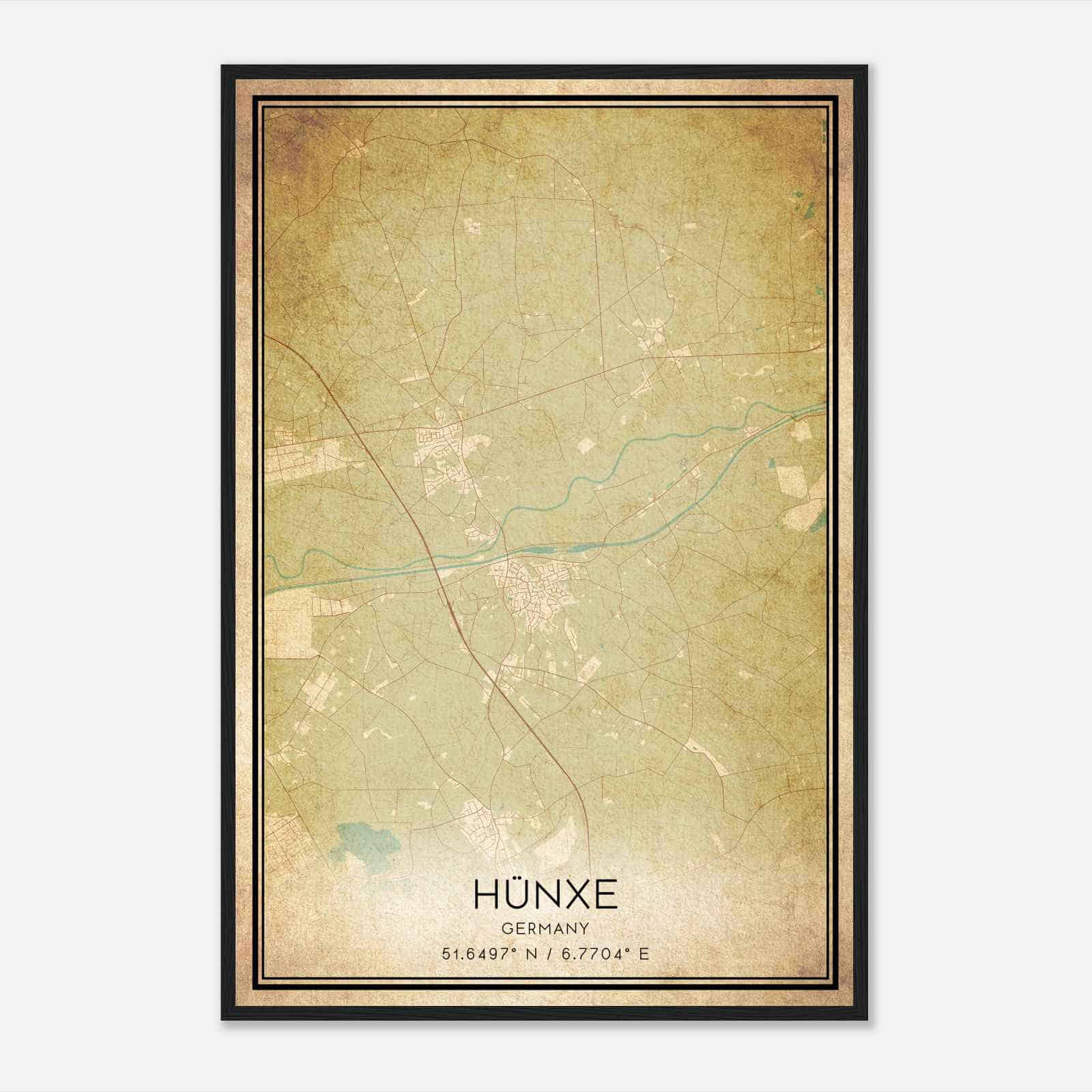 Vintage Hunxe Germany Map Poster, Hunxe City Road Wall Art Print
