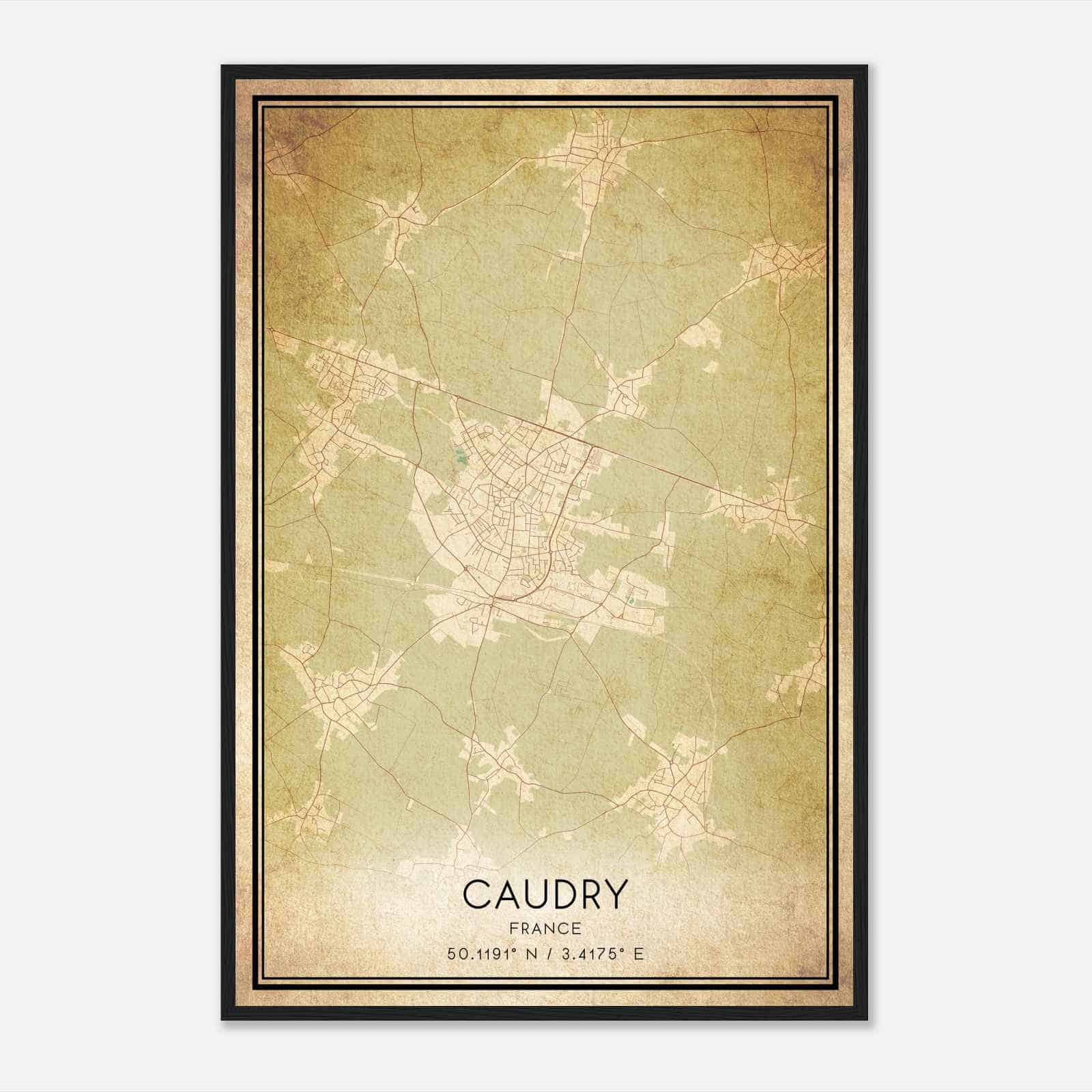 Vintage Caudry France Map Poster, Caudry City Road Wall Art Print
