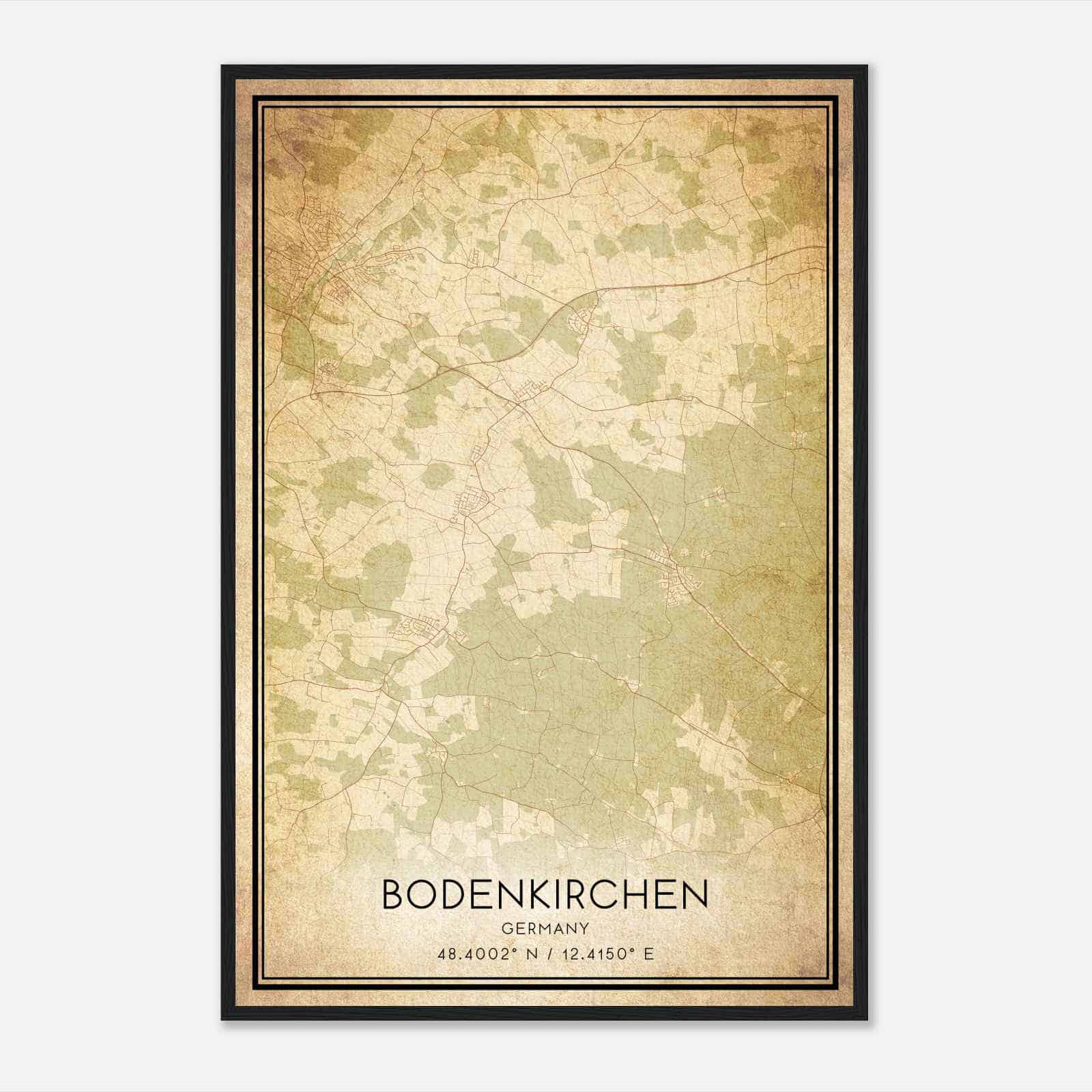 Vintage Bodenkirchen Germany Map Poster, Bodenkirchen City Road Wall Art Print
